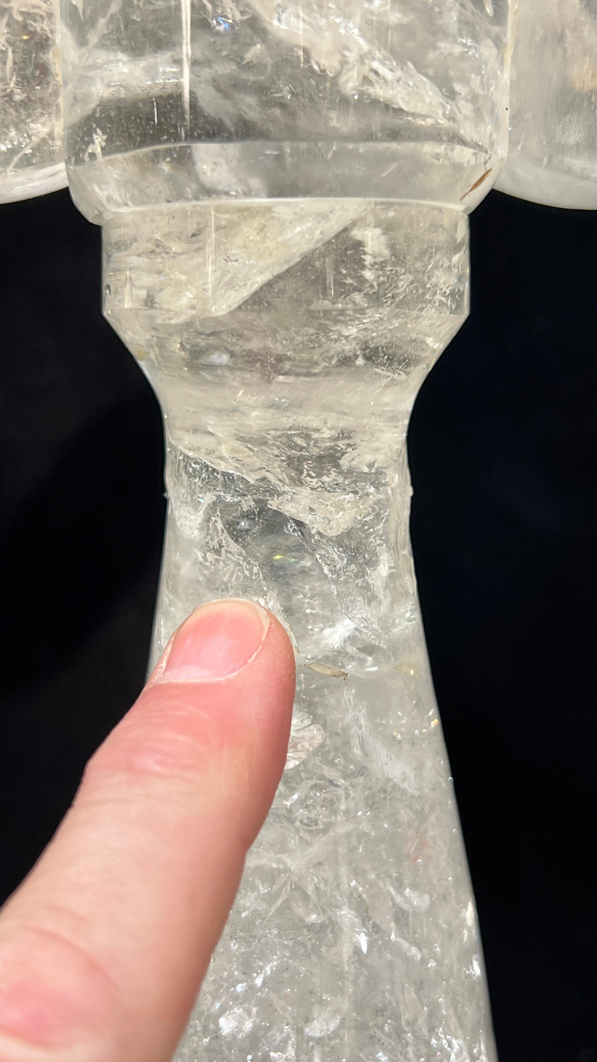 Pair Large Rock Crystal Candelabra Candle Holders For Sale 3