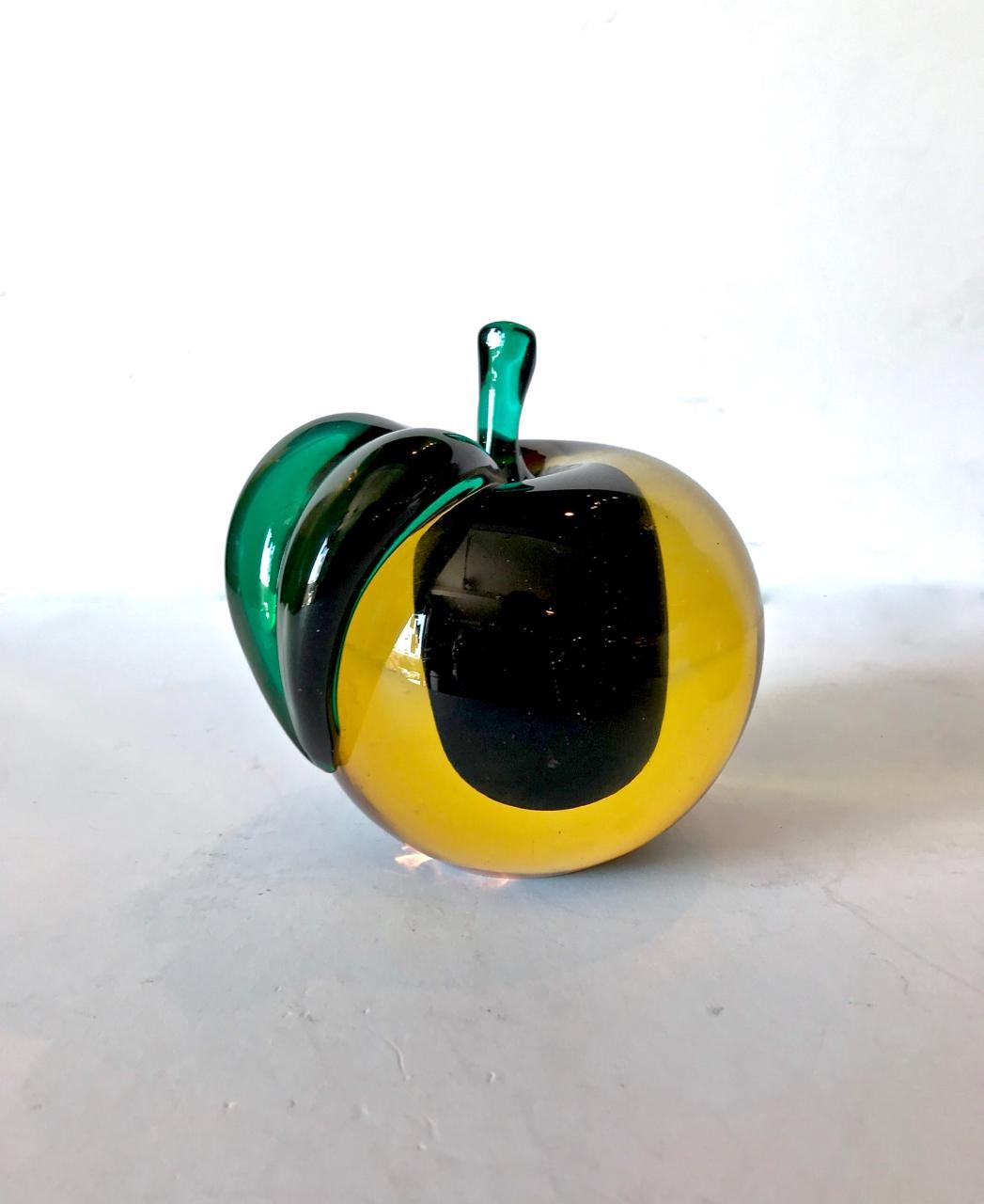 This is a great pair of vintage Salviati Somerso Murano pear and apple. These large fruit pieces were not designed with one flat side to serve as book-ends, but rather as stand alone pieces of sculpture. They could also be used as book-ends. The