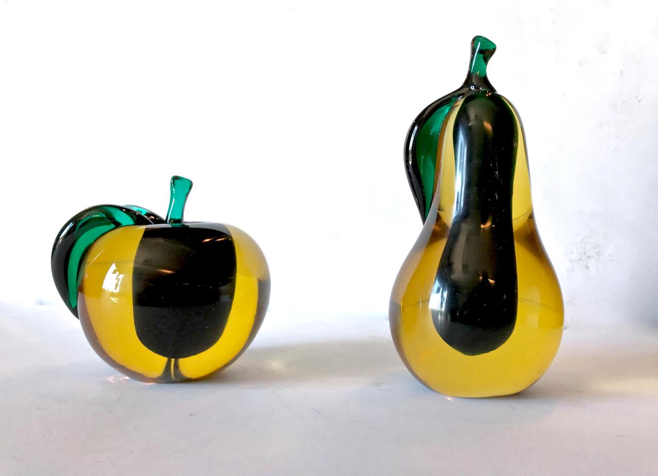 Art Glass Pair of Large Salviati Murano Pear and Apple