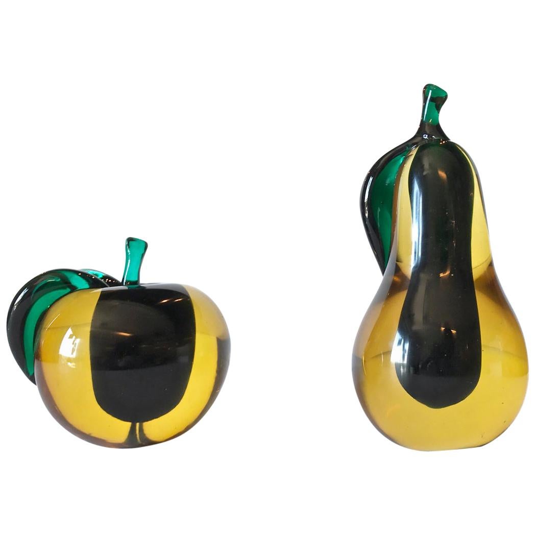 Pair of Large Salviati Murano Pear and Apple