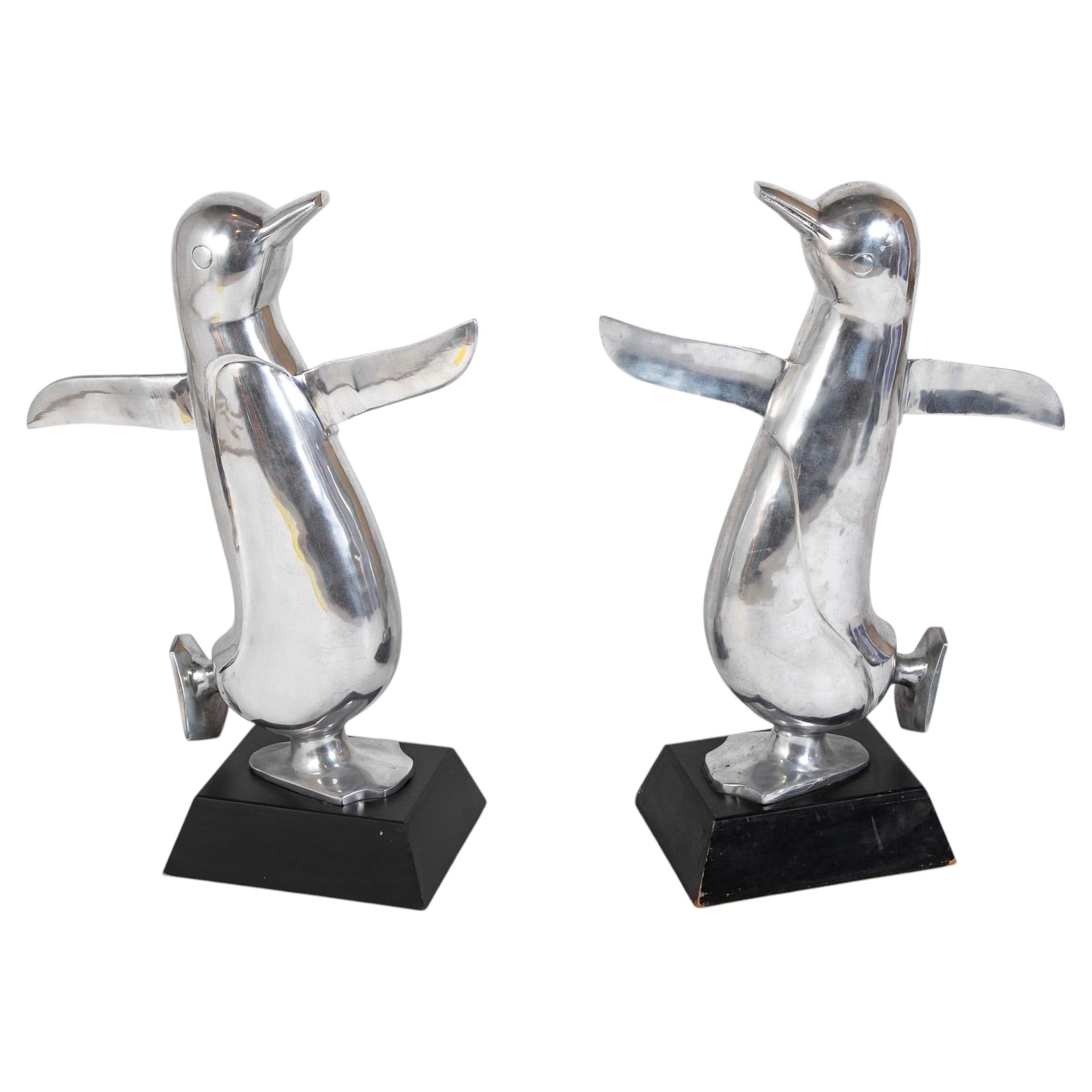 Pair Large Scale Aluminum Dancing Penguins, Circa 1960's