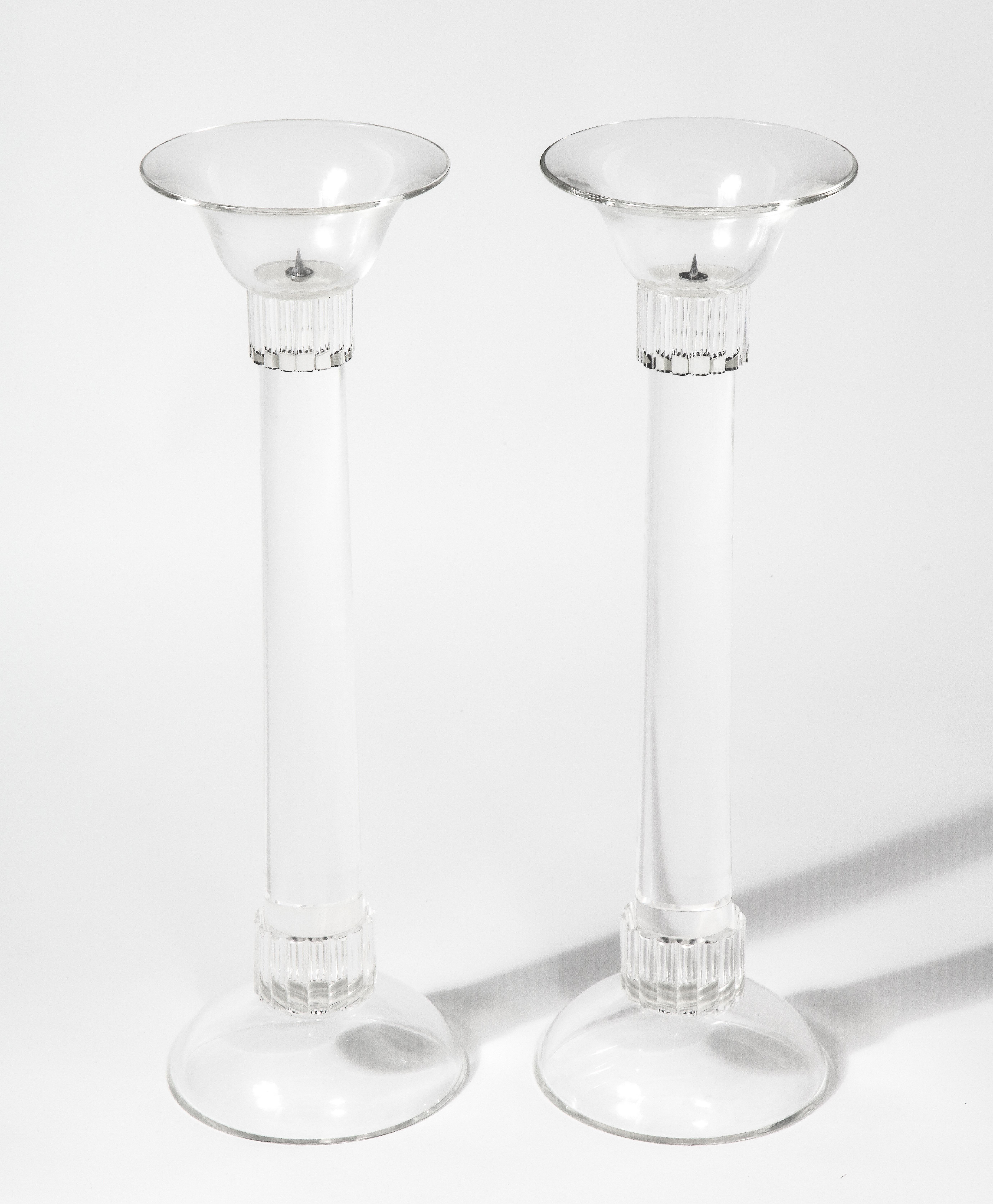 Pair of Large Scale Continental Glass Candlesticks 2
