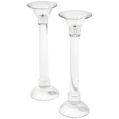 Pair of Large Scale Continental Glass Candlesticks