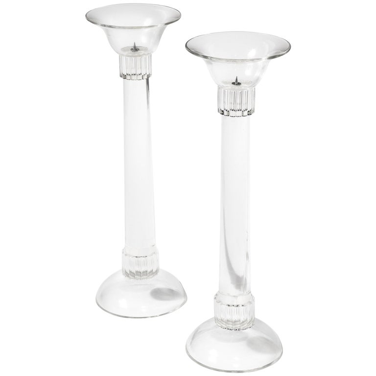 Pair of Large Scale Continental Glass Candlesticks For Sale at 1stDibs
