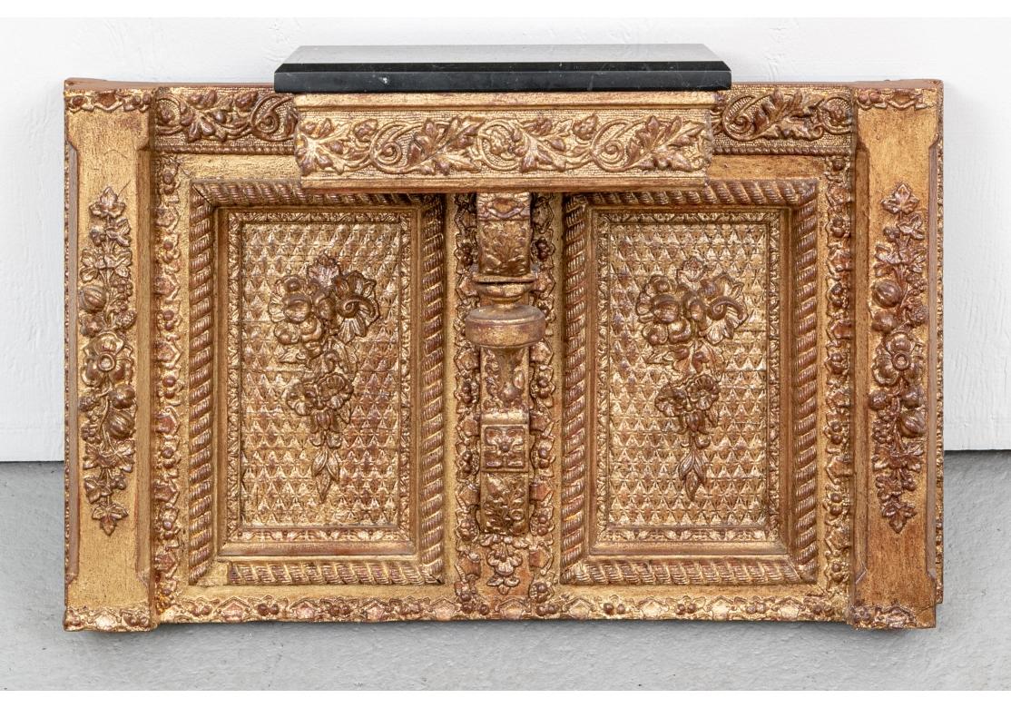 Rococo Pair Large Scale Elaborately Carved And Gilt Marble Top Brackets For Sale