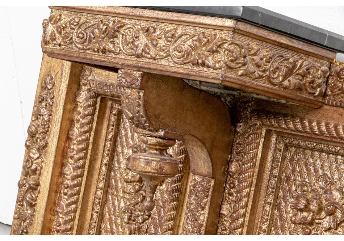 19th Century Pair Large Scale Elaborately Carved And Gilt Marble Top Brackets For Sale
