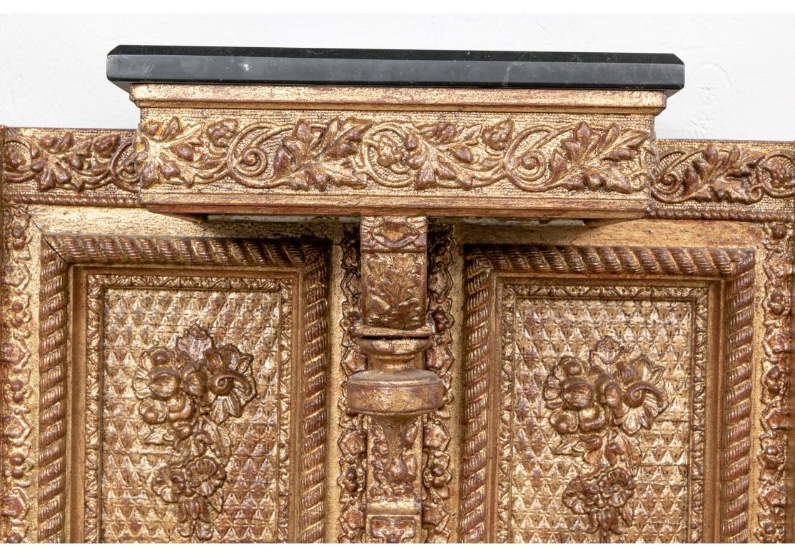 Pair Large Scale Elaborately Carved And Gilt Marble Top Brackets For Sale 3