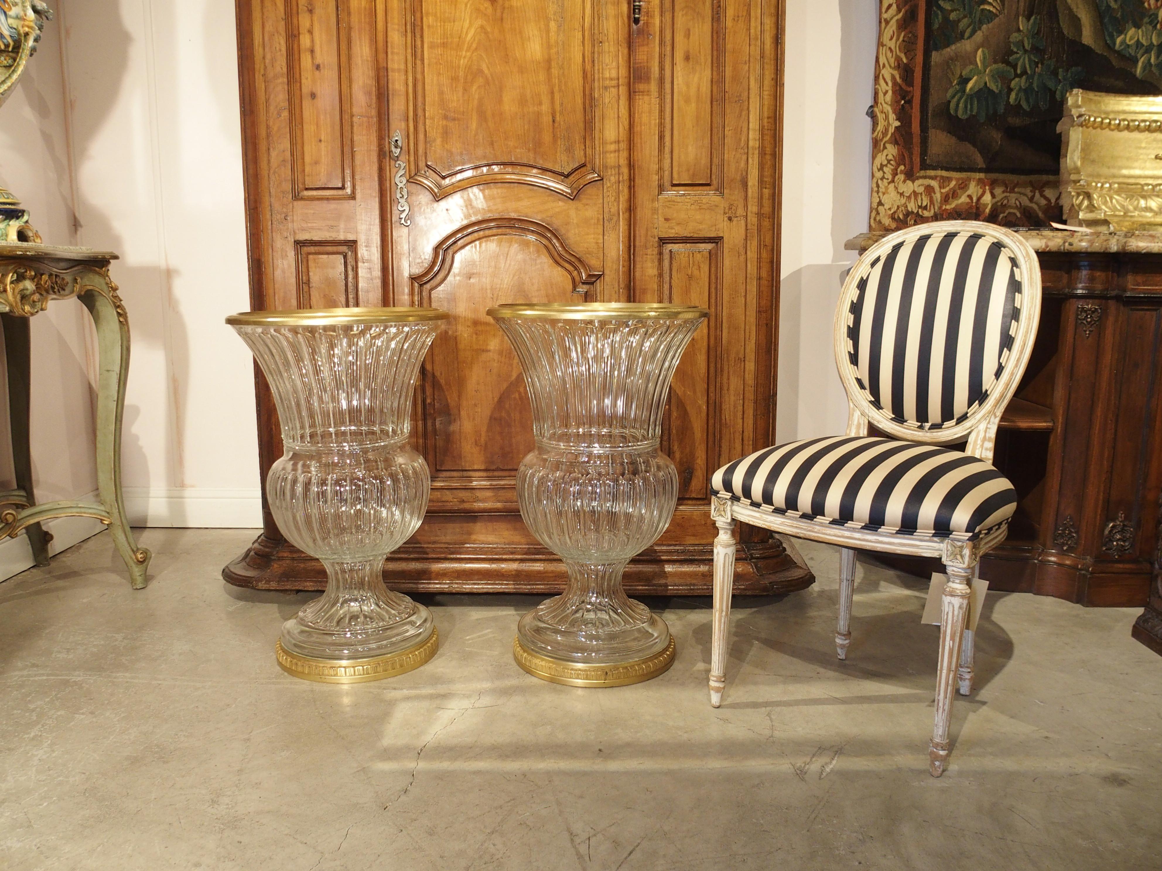 Pair of Large Scale French Cut Crystal and Gilt Bronze Vases 15