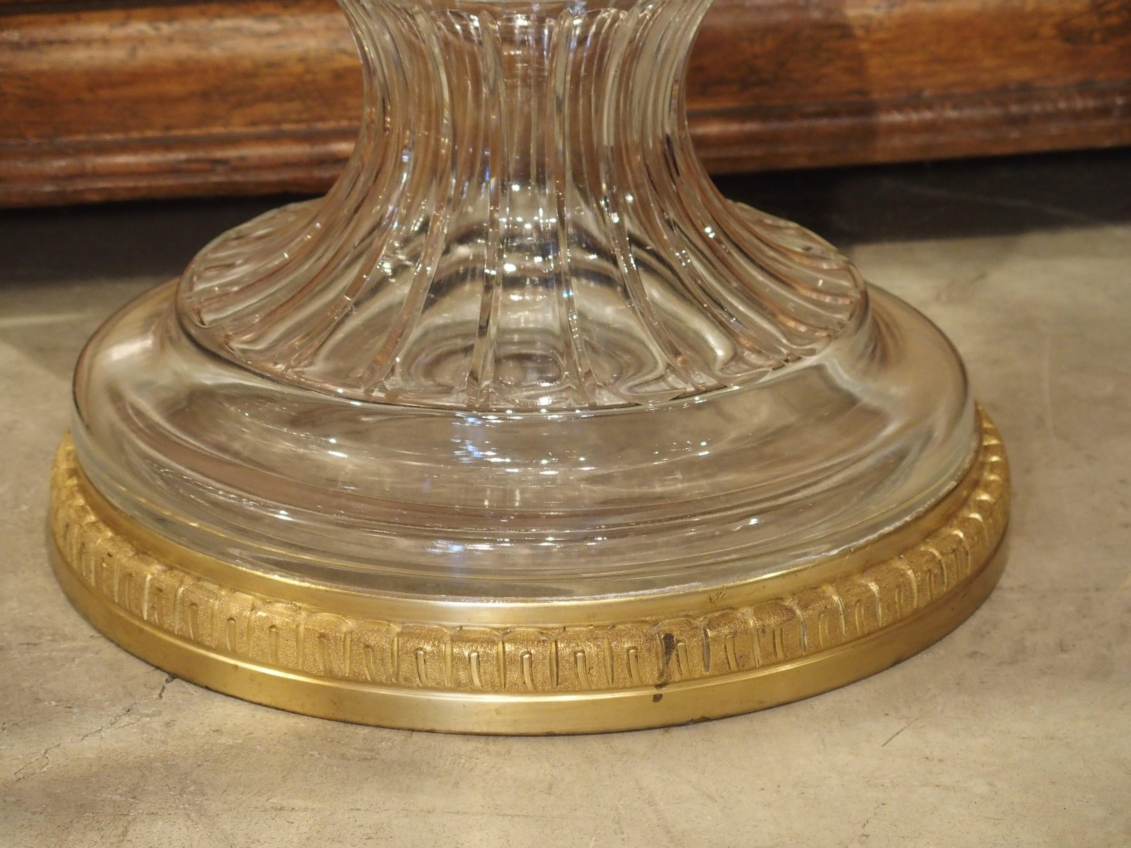 Pair of Large Scale French Cut Crystal and Gilt Bronze Vases In Good Condition In Dallas, TX