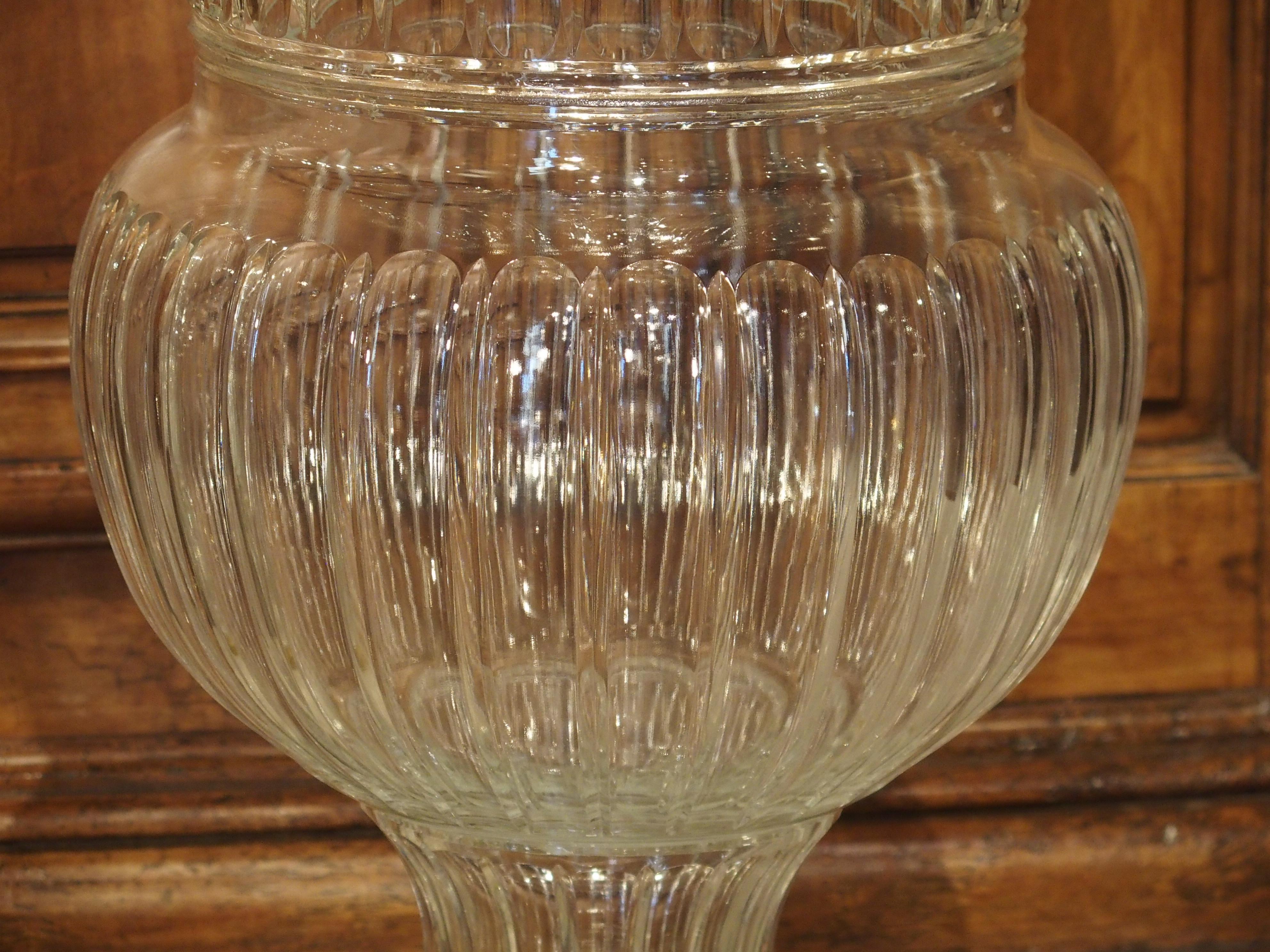 20th Century Pair of Large Scale French Cut Crystal and Gilt Bronze Vases