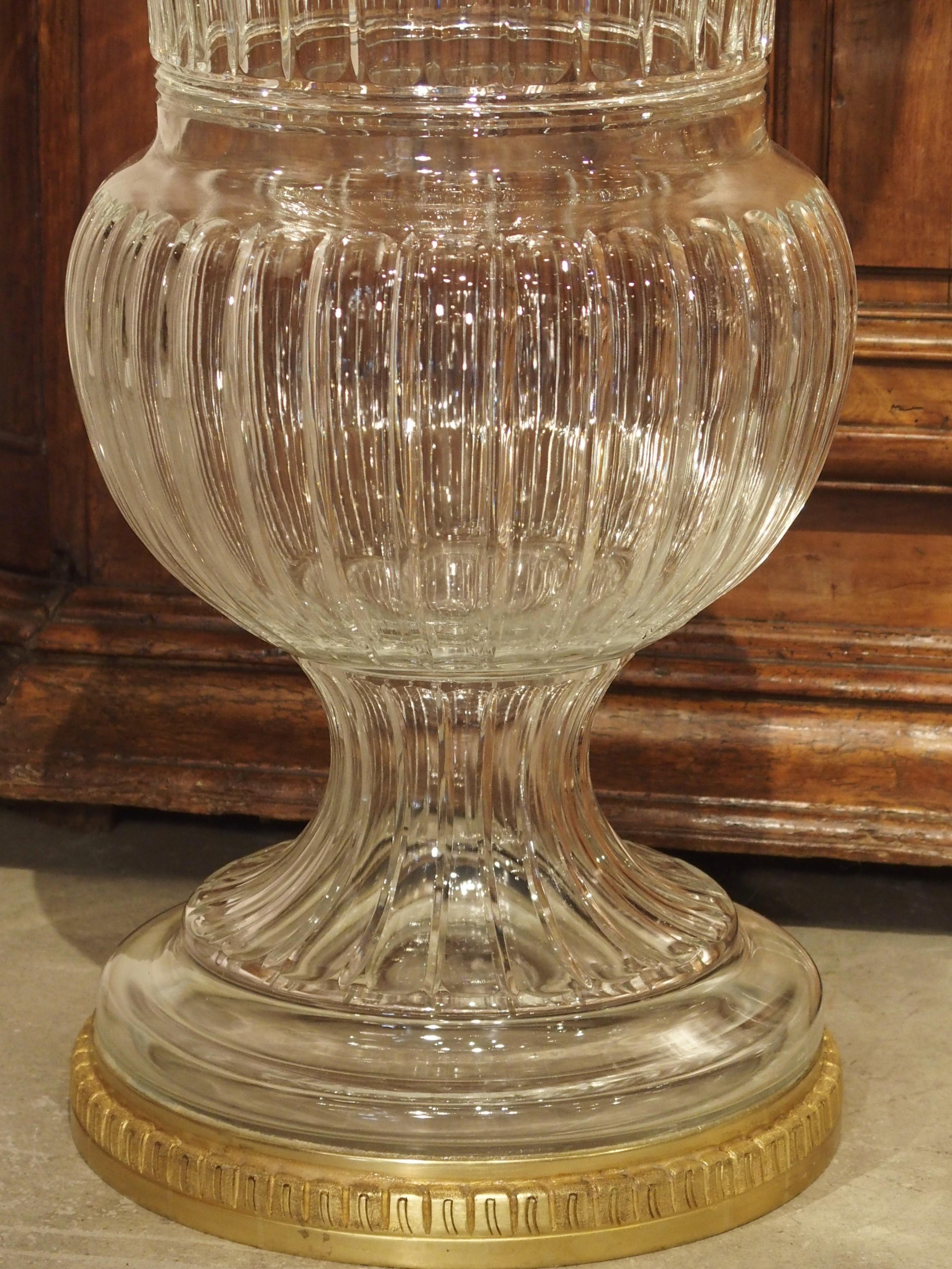 Pair of Large Scale French Cut Crystal and Gilt Bronze Vases 2