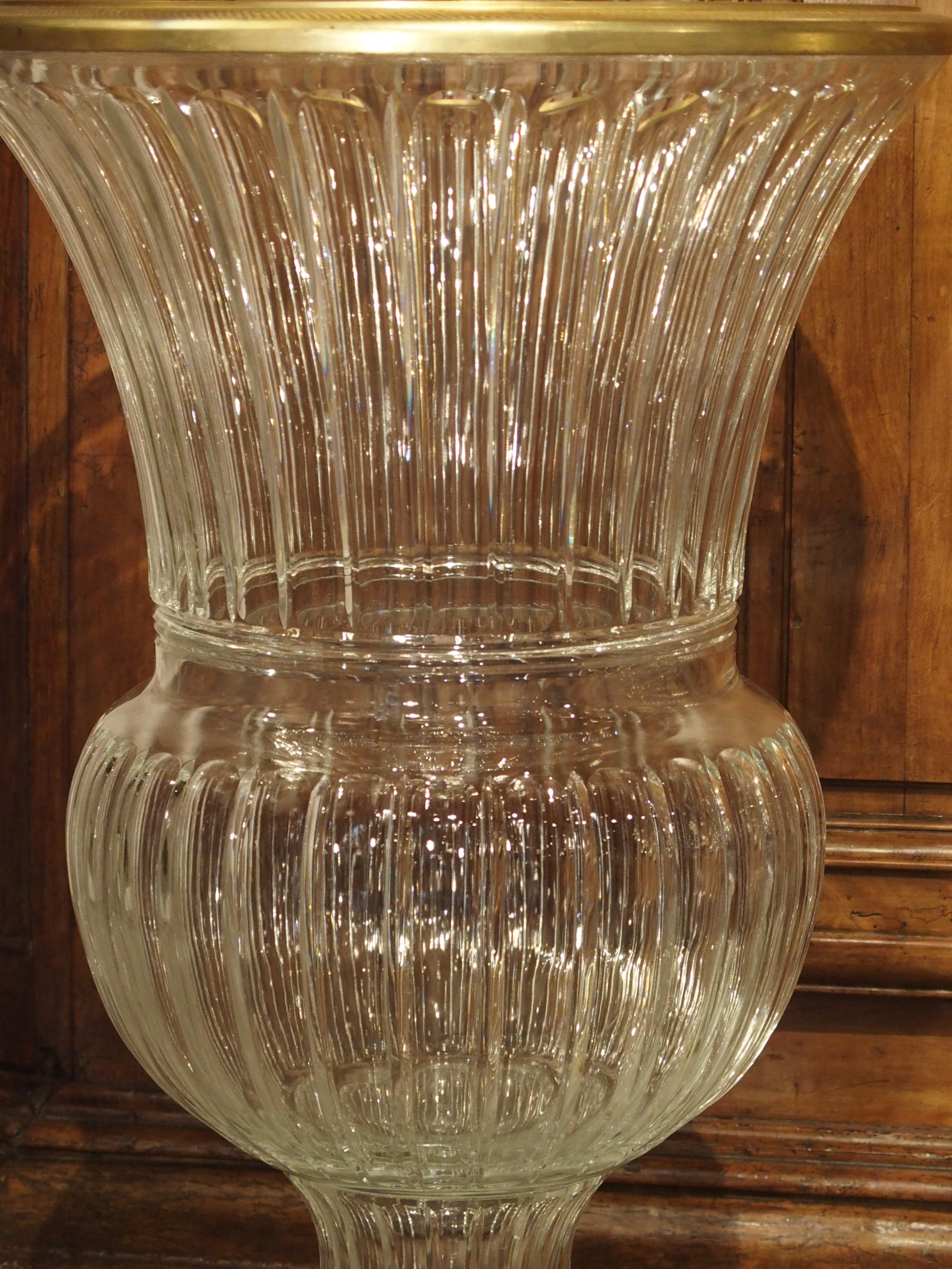Pair of Large Scale French Cut Crystal and Gilt Bronze Vases 3