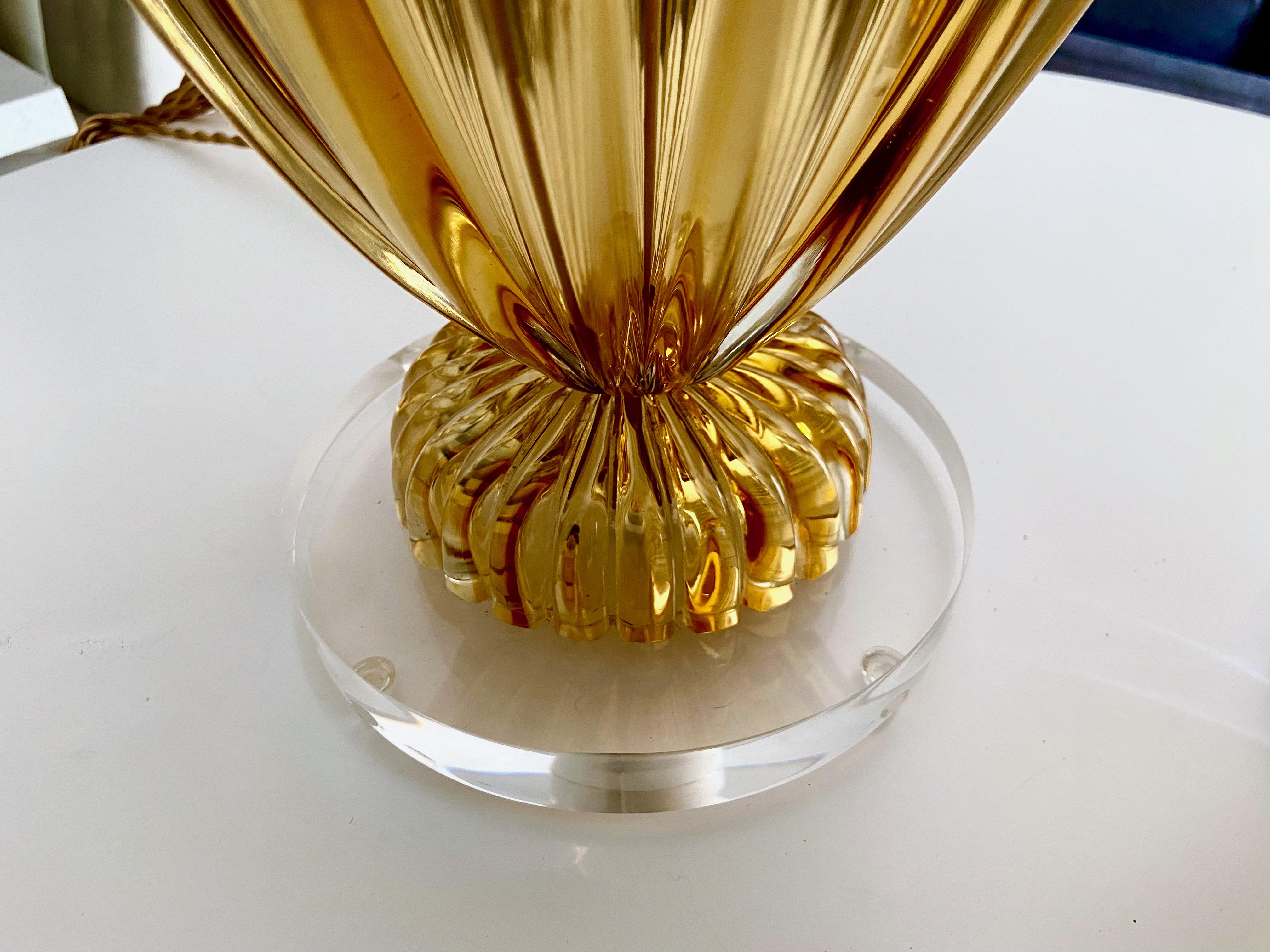 Paire de grandes lampes de table Seguso Murano en ambre doré en vente 5