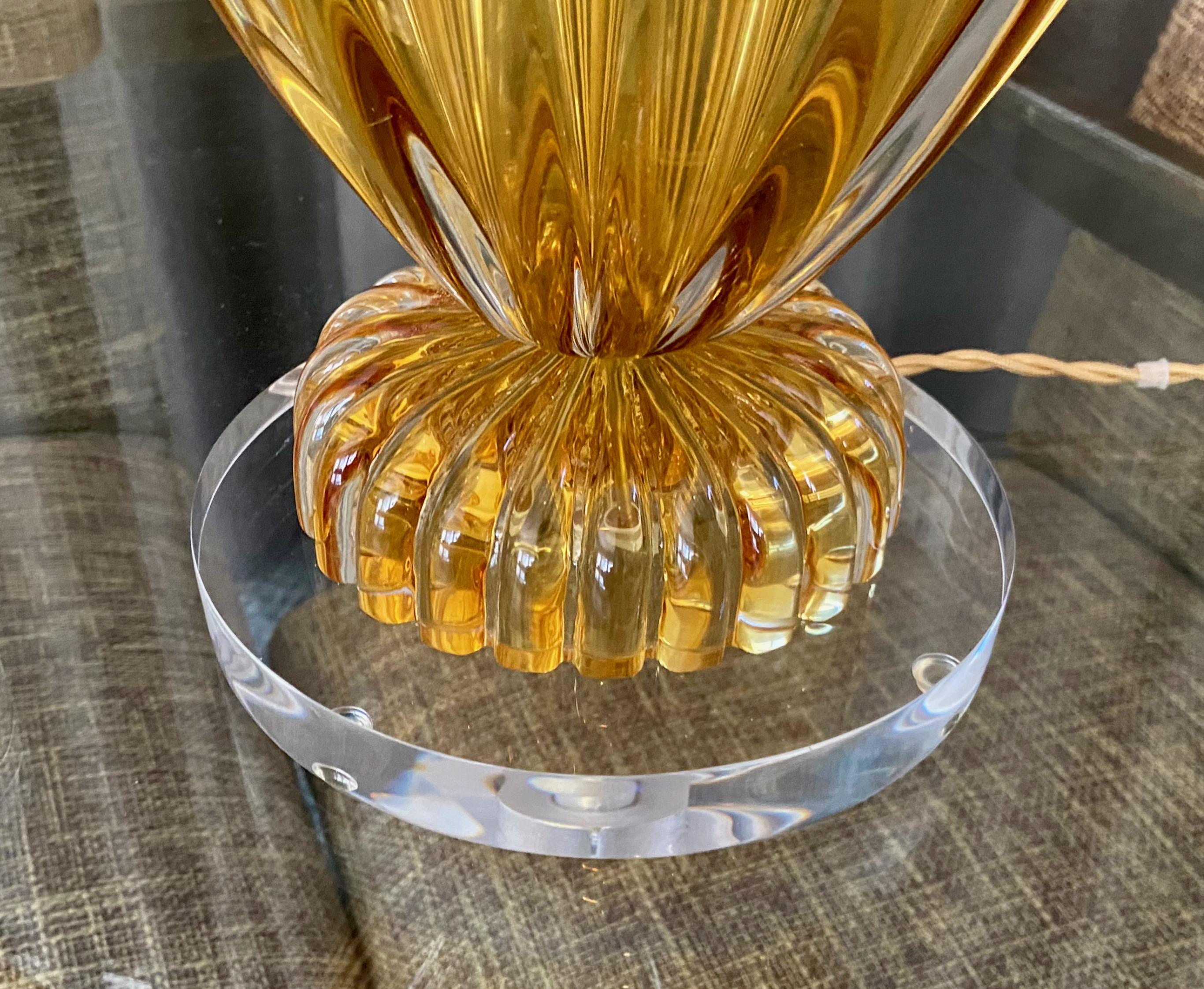 Paire de grandes lampes de table Seguso Murano en ambre doré en vente 1