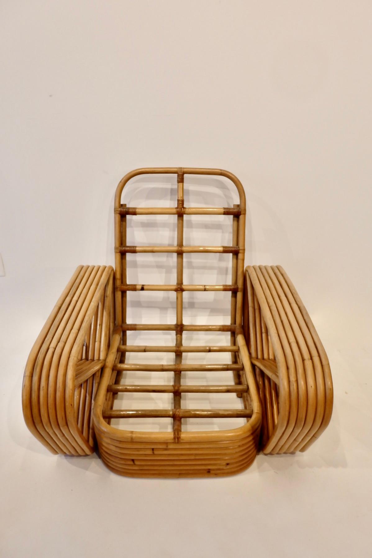 20th Century Pair of Large Six Band Tochiku Japan Bamboo Lounge Chairs with Ottoman