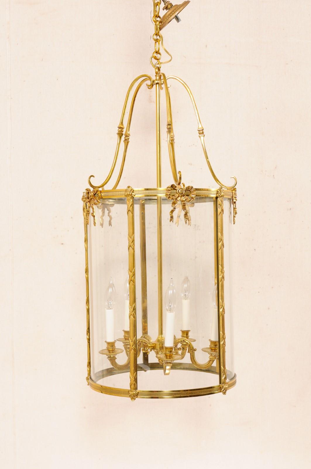 Pair Large-Sized English Adam Style 5-Light Brass Hanging Lanterns 6