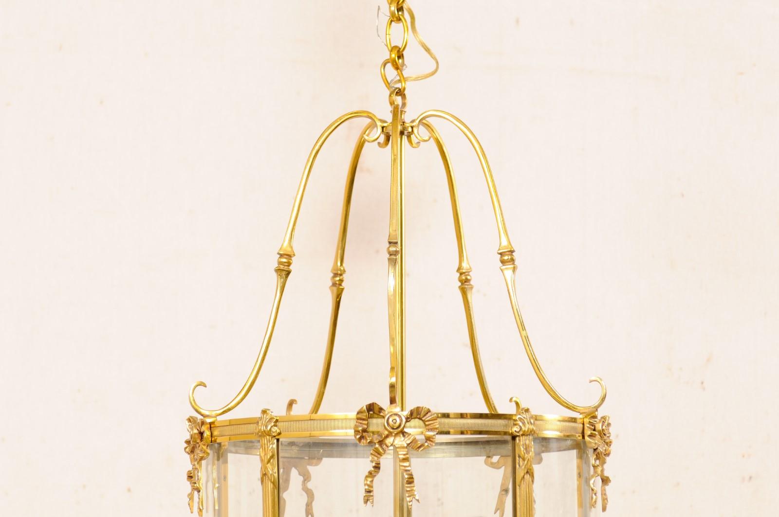 Pair Large-Sized English Adam Style 5-Light Brass Hanging Lanterns In Good Condition In Atlanta, GA