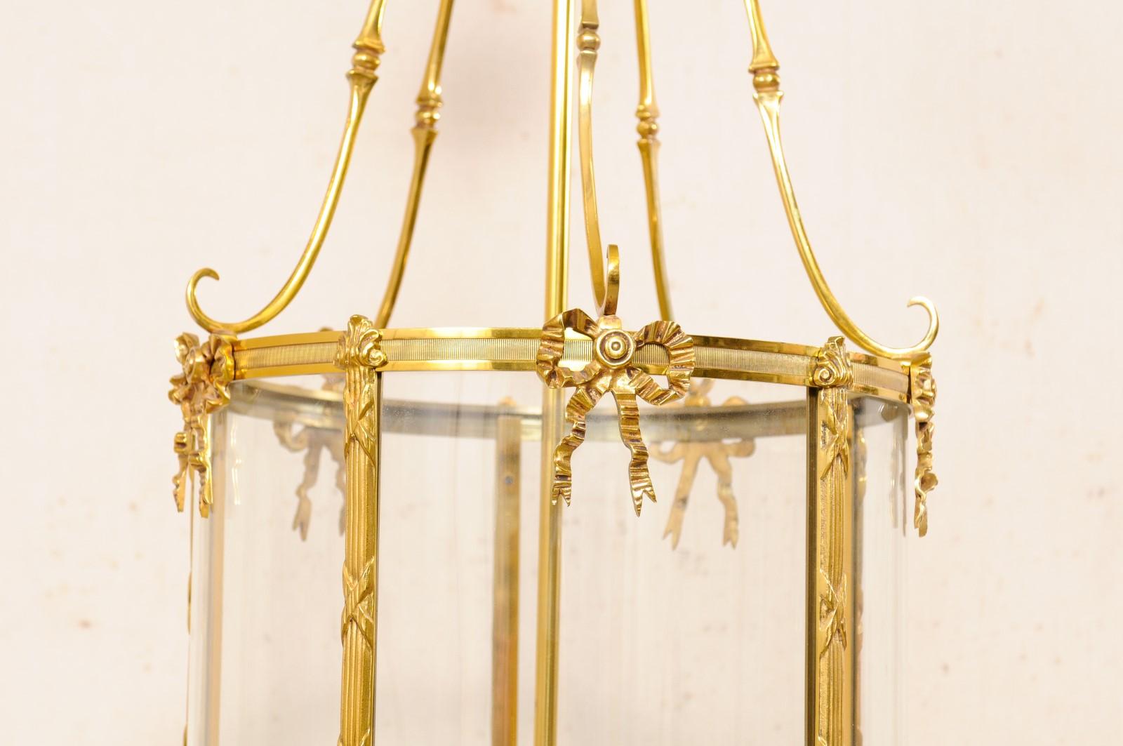 Pair Large-Sized English Adam Style 5-Light Brass Hanging Lanterns 1