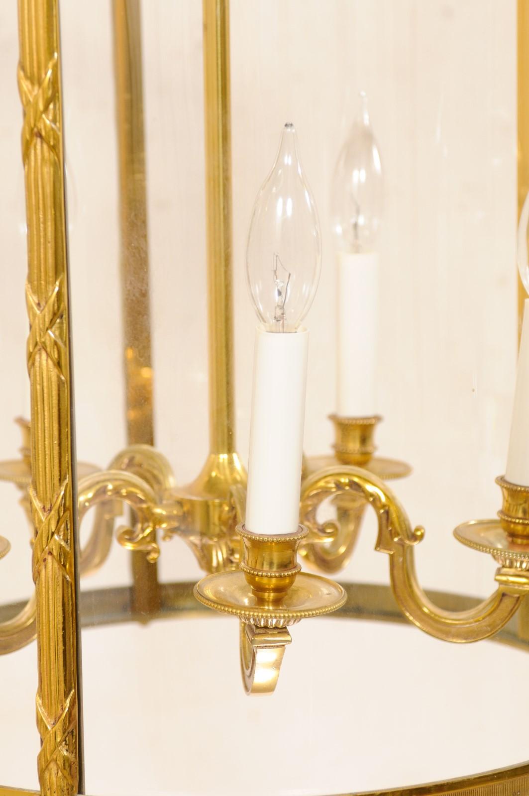 Pair Large-Sized English Adam Style 5-Light Brass Hanging Lanterns 2
