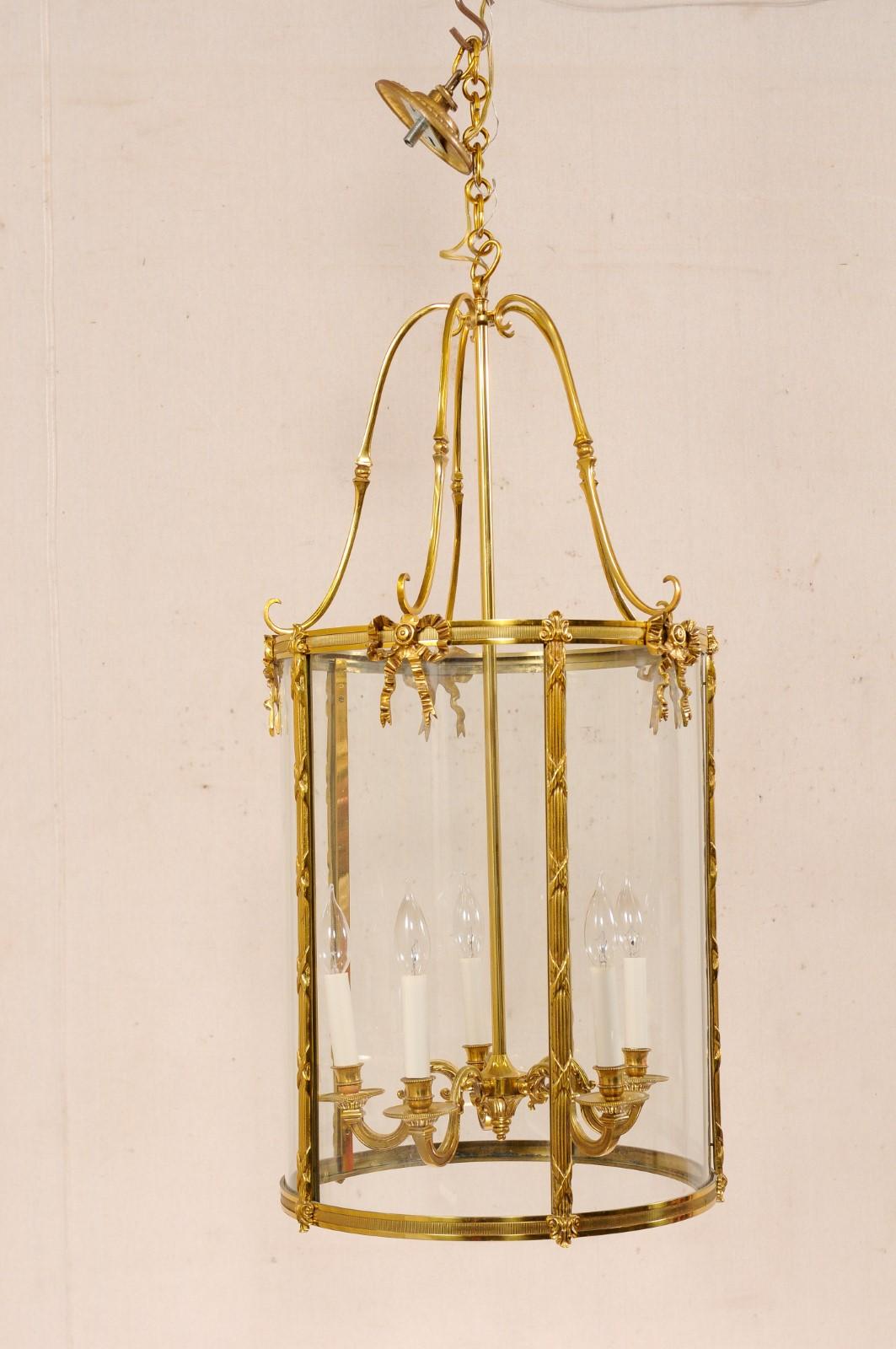 Pair Large-Sized English Adam Style 5-Light Brass Hanging Lanterns 3