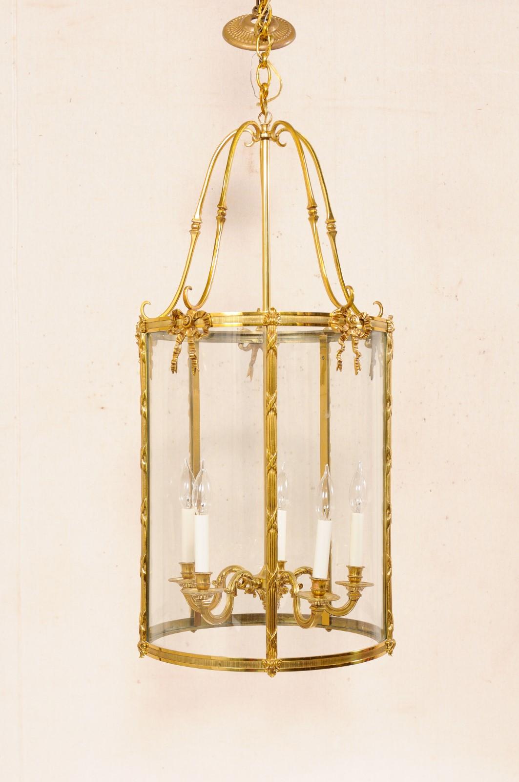 Pair Large-Sized English Adam Style 5-Light Brass Hanging Lanterns 4