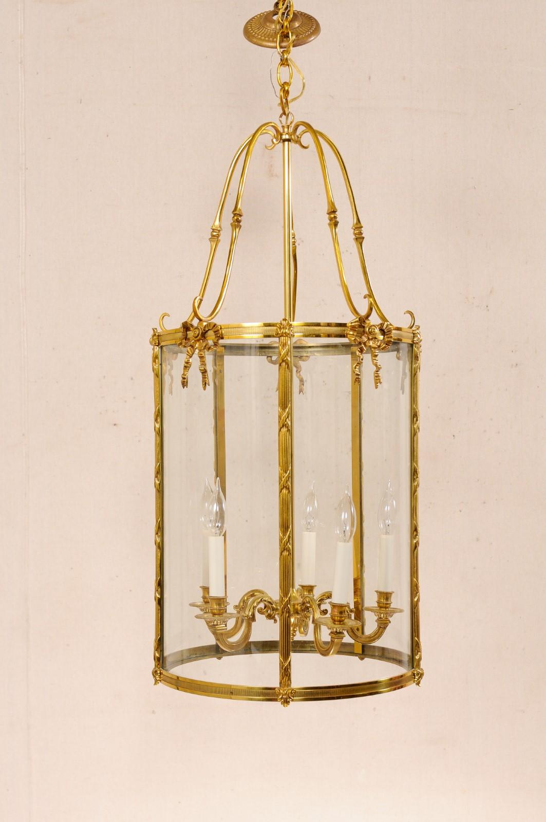 Pair Large-Sized English Adam Style 5-Light Brass Hanging Lanterns 5