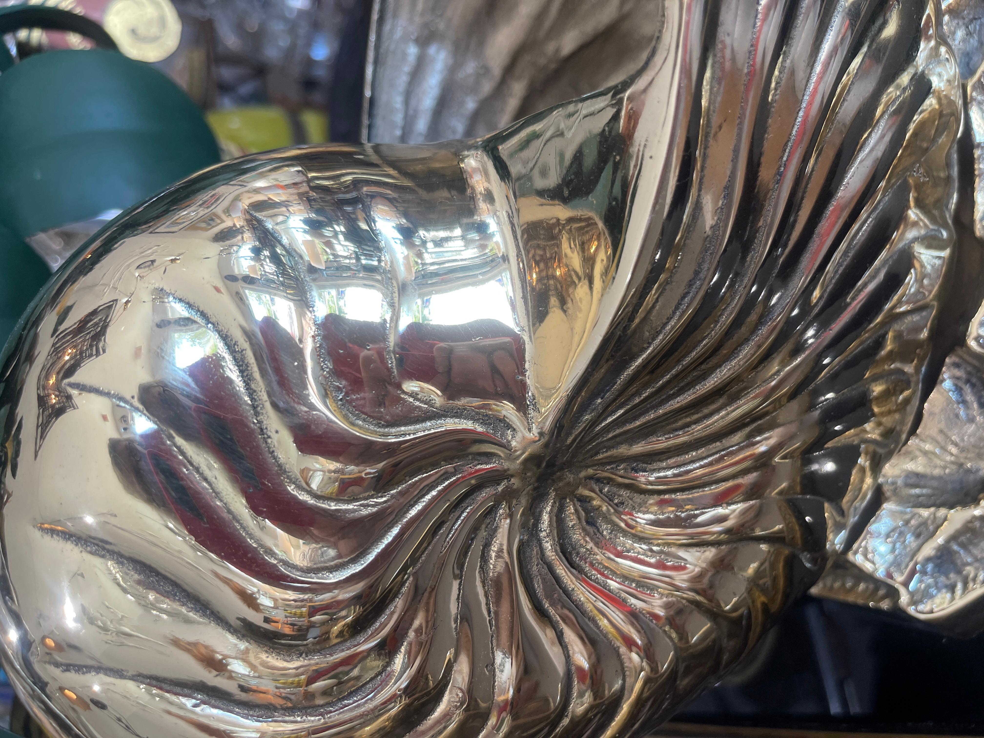 Paar Groß  Nautilus Shell Flaschenkühler oder Pflanzgefäße aus massivem Messing im Angebot 2