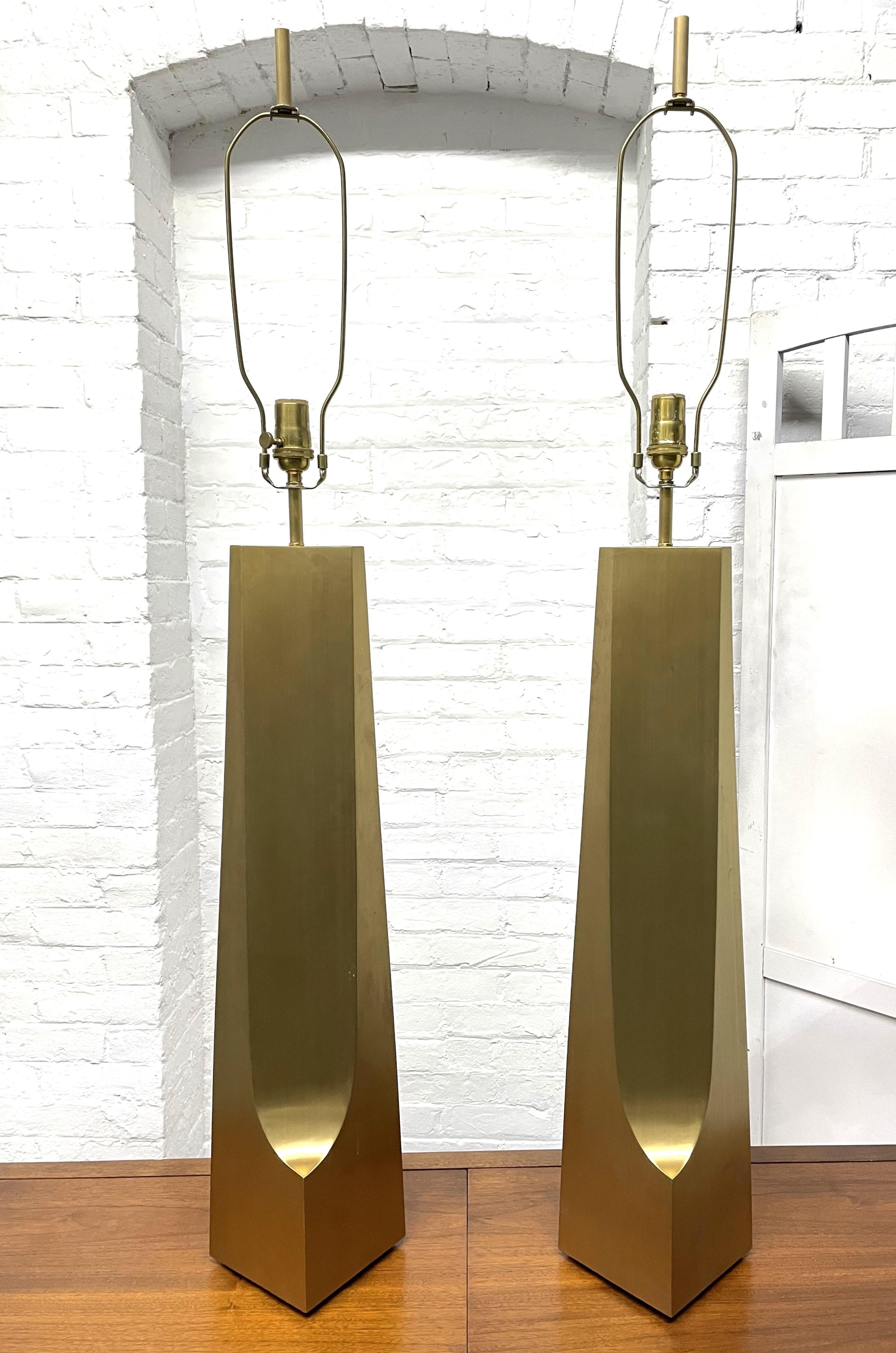Late 20th Century Pair Large Solid Bronze Sculptural Lamps For Sale
