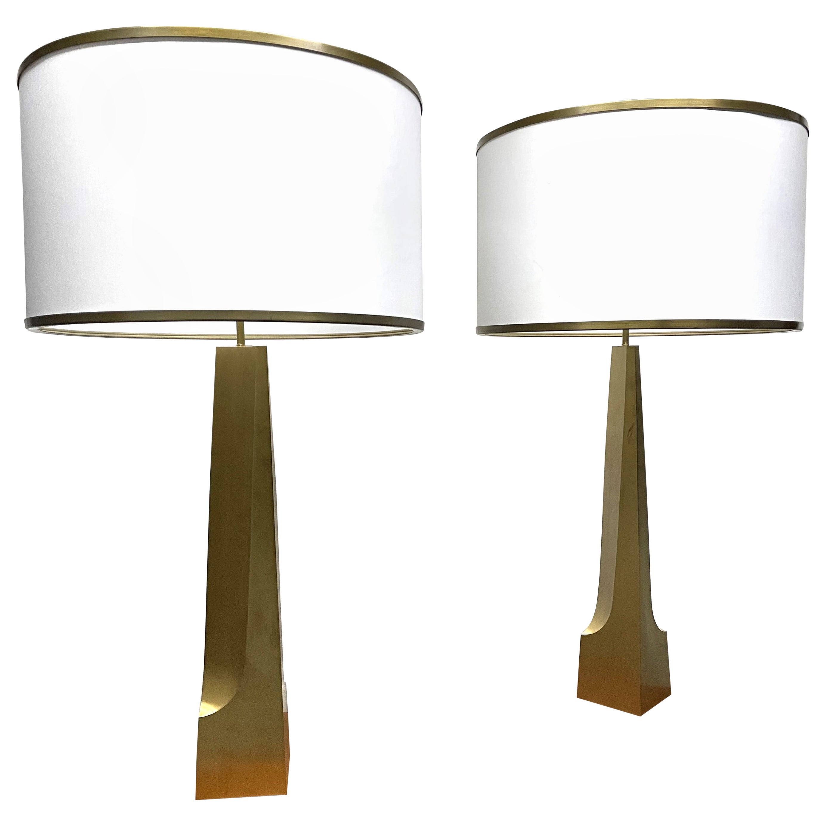 Pair Large Solid Bronze Sculptural Lamps