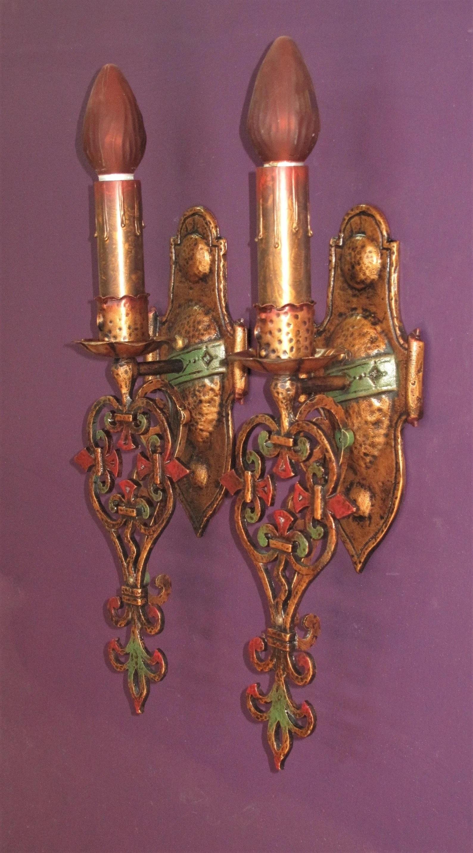 Spanish Colonial Six Large Spanish Revival Sconces, meticulously restored!  Priced per pair For Sale