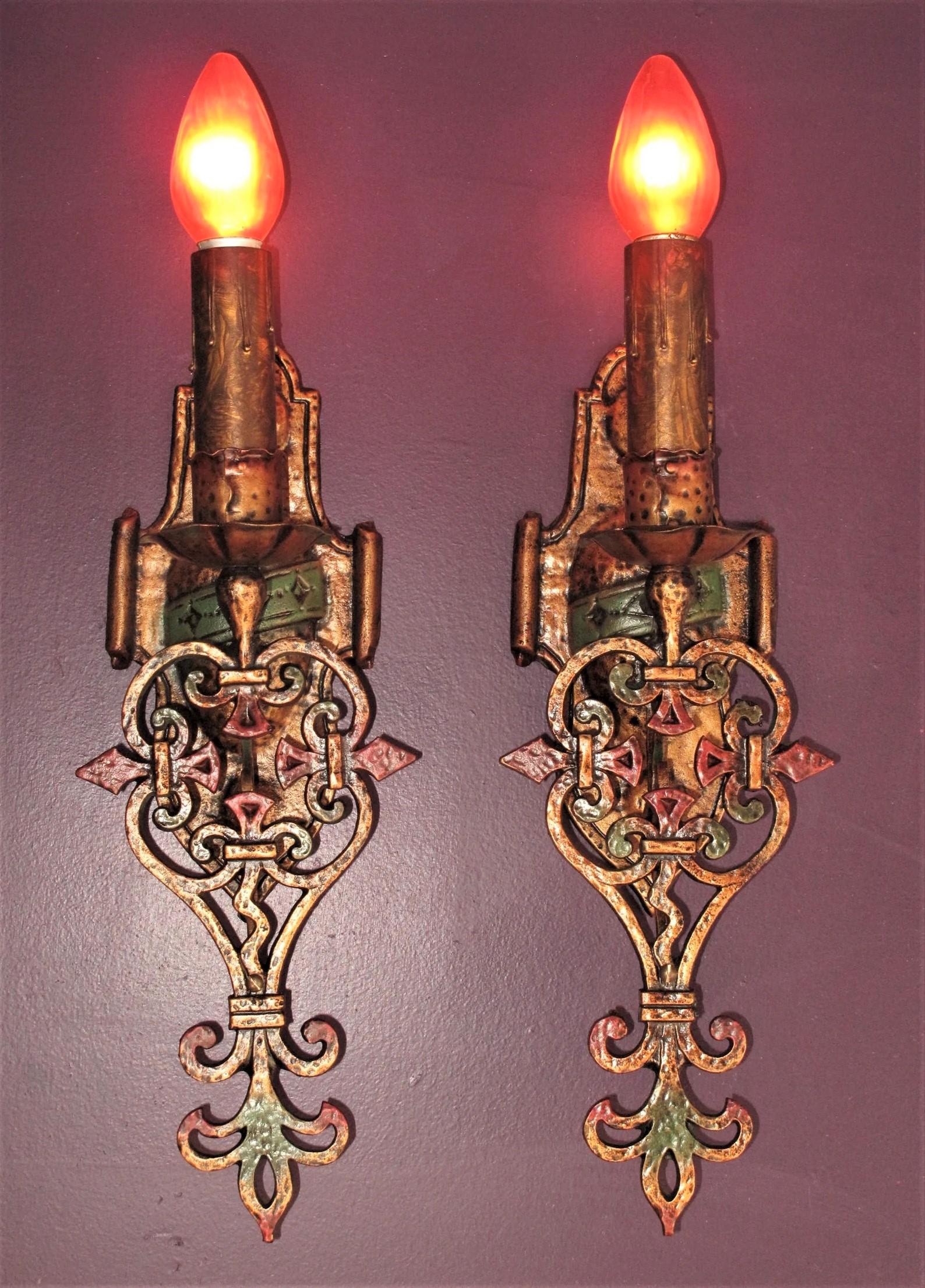 American Six Large Spanish Revival Sconces, meticulously restored!  Priced per pair For Sale