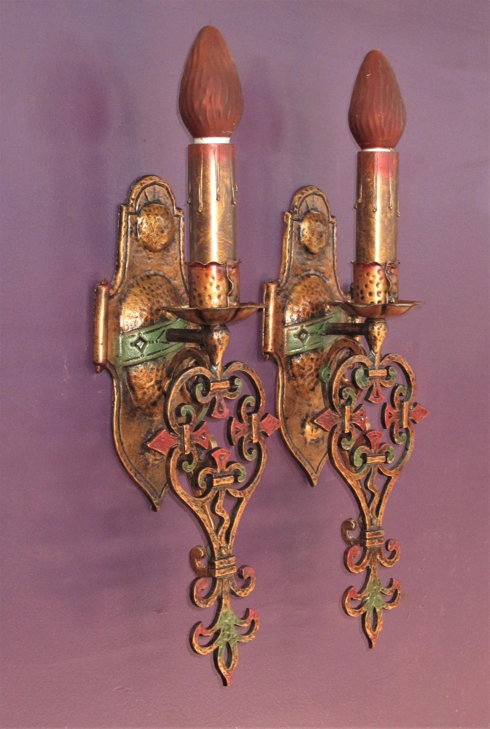 Cast Six Large Spanish Revival Sconces, meticulously restored!  Priced per pair For Sale