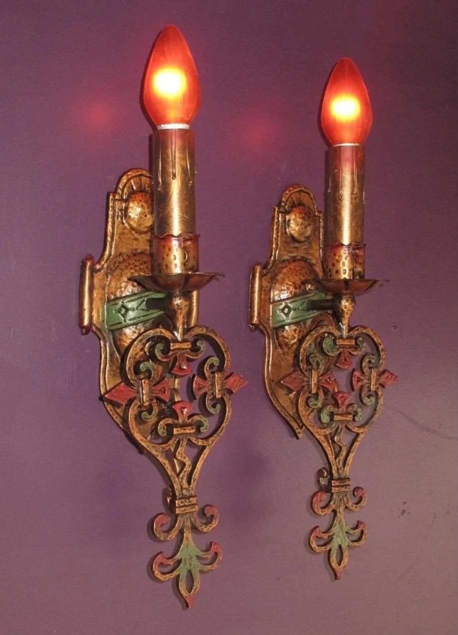 Six Large Spanish Revival Sconces, meticulously restored!  Priced per pair In Good Condition For Sale In Prescott, US
