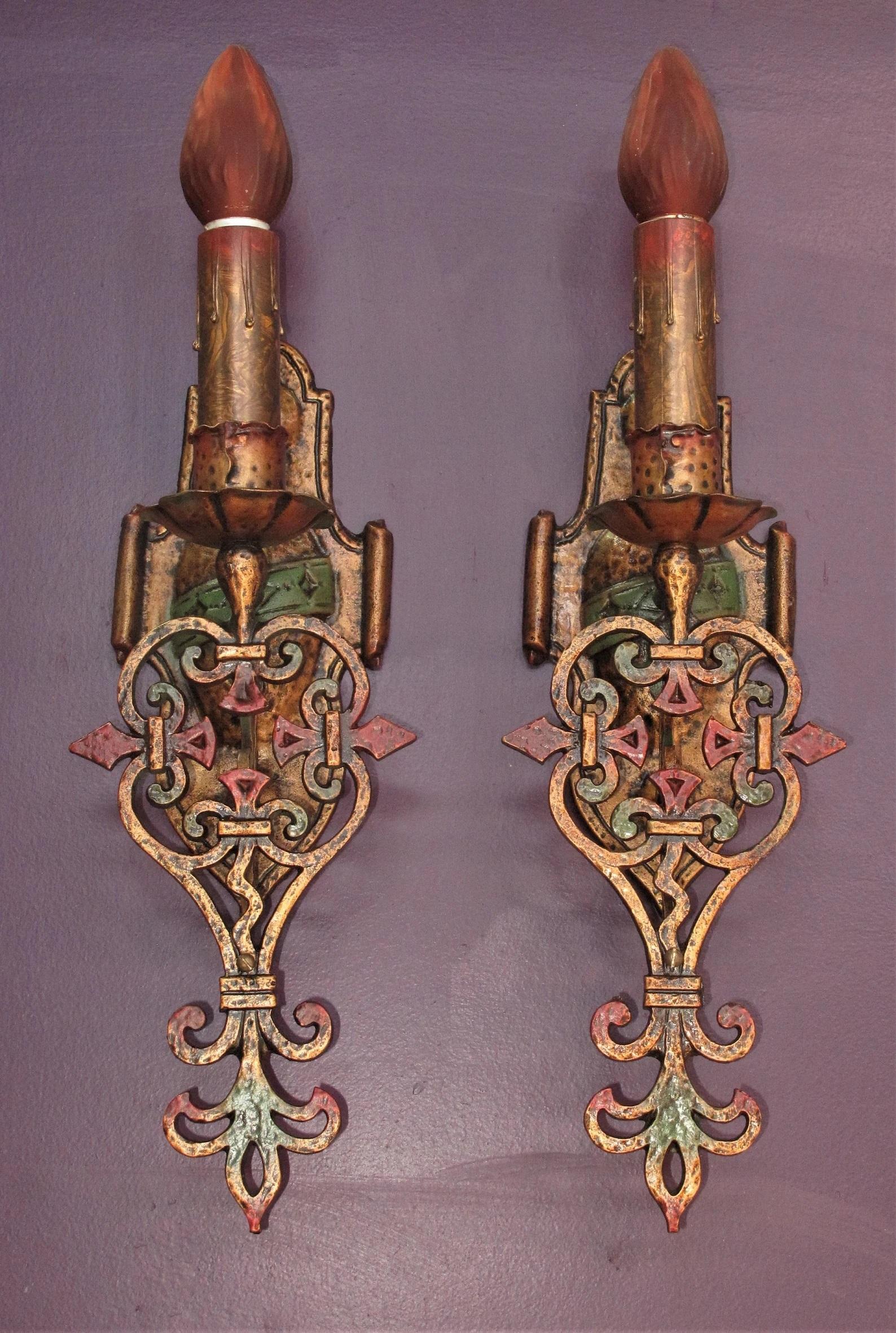Iron Six Large Spanish Revival Sconces, meticulously restored!  Priced per pair
