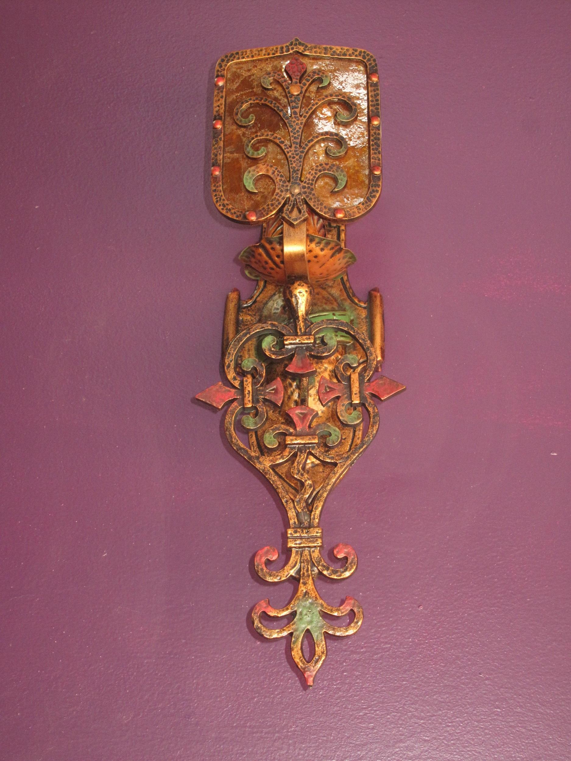 Rancho Monterey Pair Large Spanish Revival Sconces with Original Mica Shields For Sale