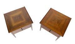 Pair Large Square Raised Rolled Edge Danish Mid Century Modern Walnut End Tables