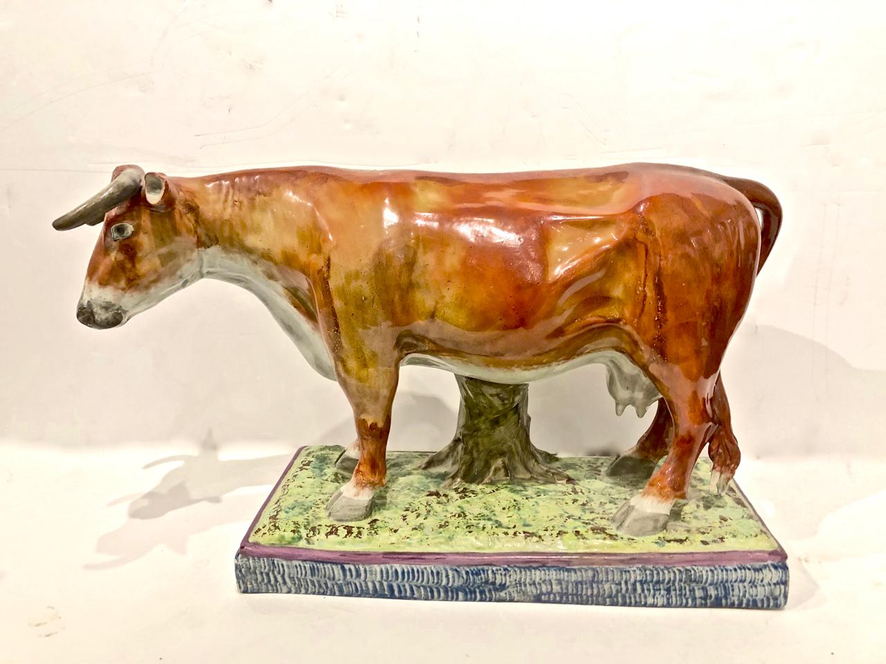 Pair of Large Staffordshire Bull and Cow, Early 19th Century For Sale 3