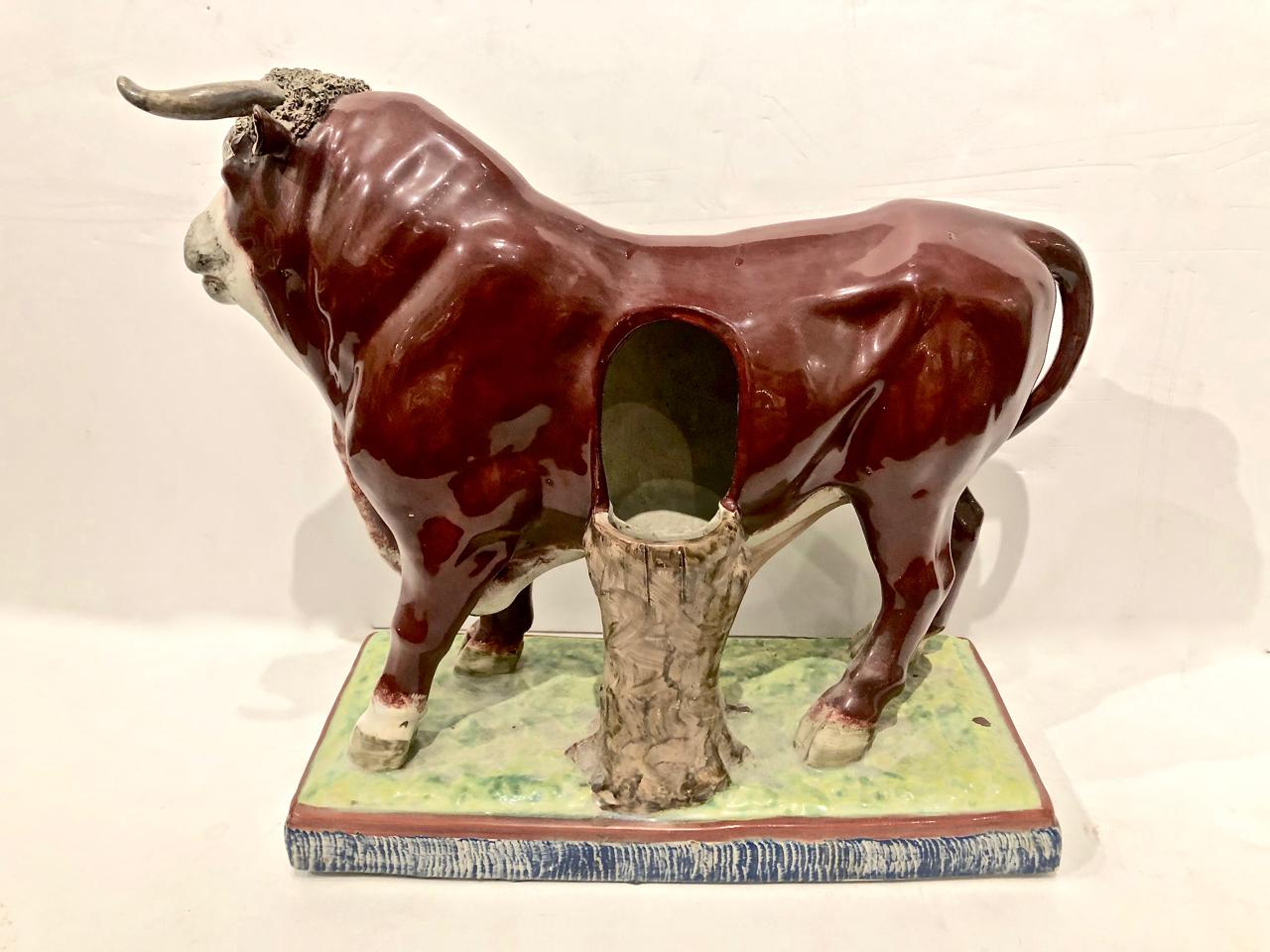 Regency Pair of Large Staffordshire Bull and Cow, Early 19th Century For Sale