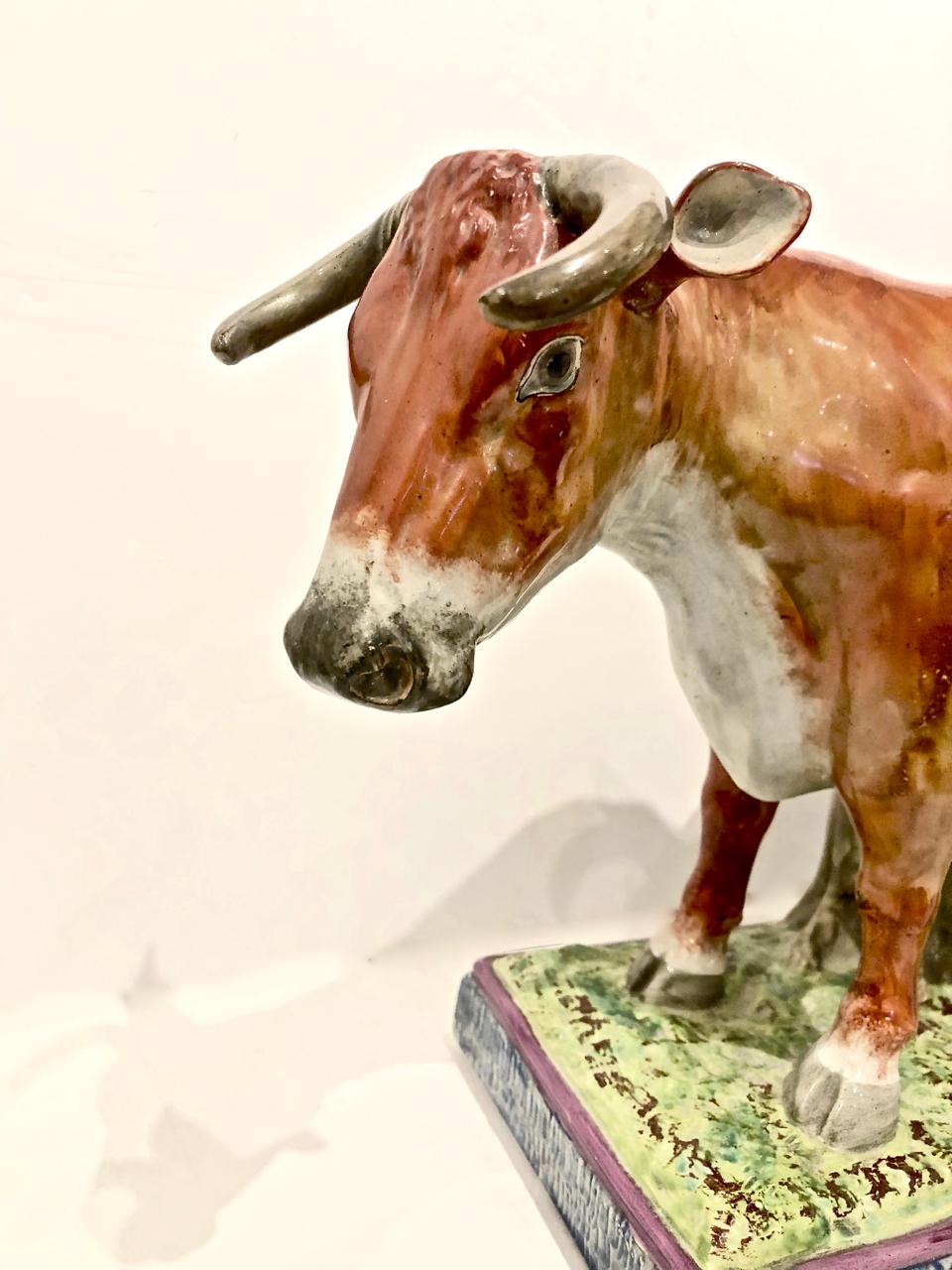 Pair of Large Staffordshire Bull and Cow, Early 19th Century For Sale 1