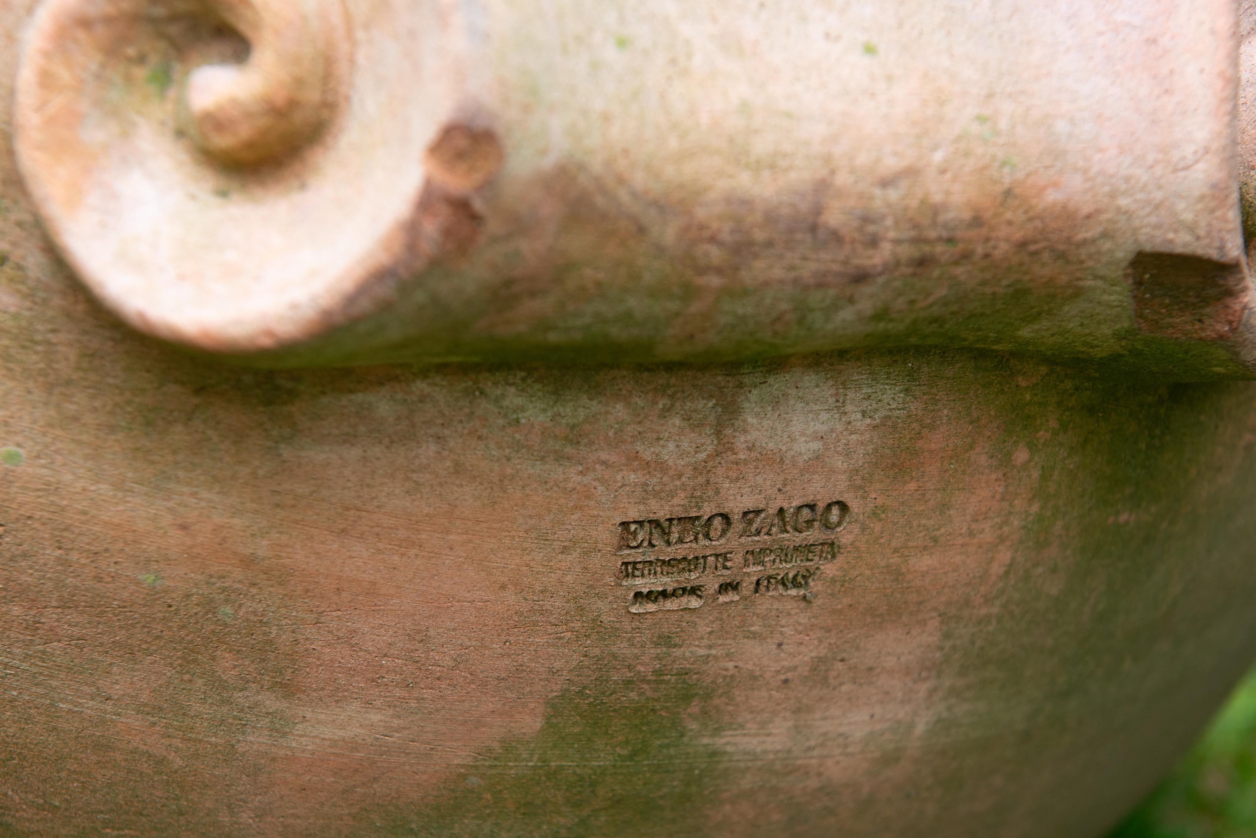 Pair Large Stamped Enzo Zago Terracotta Planters, Italy For Sale 3