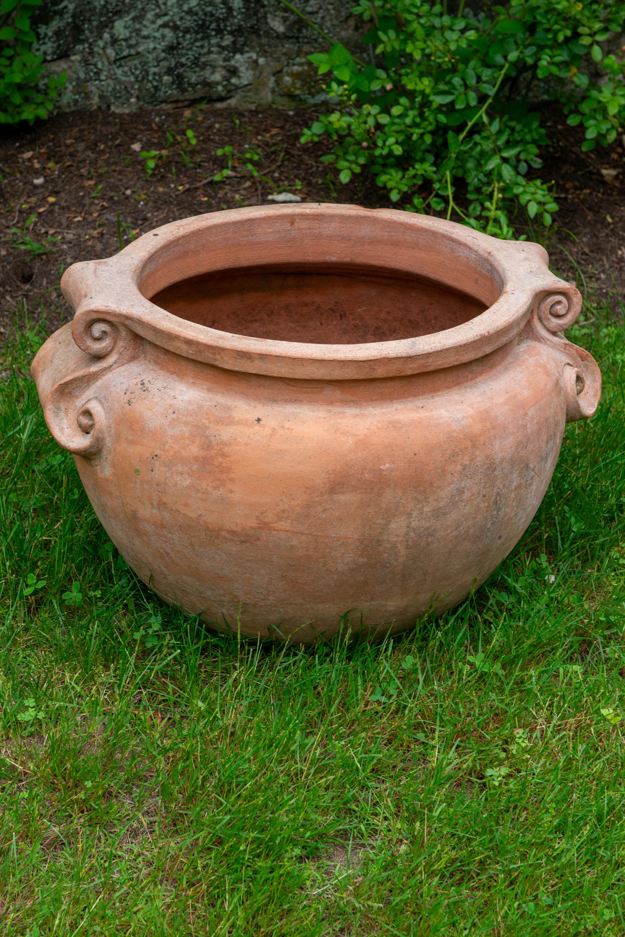 Italian Pair Large Stamped Enzo Zago Terracotta Planters, Italy For Sale