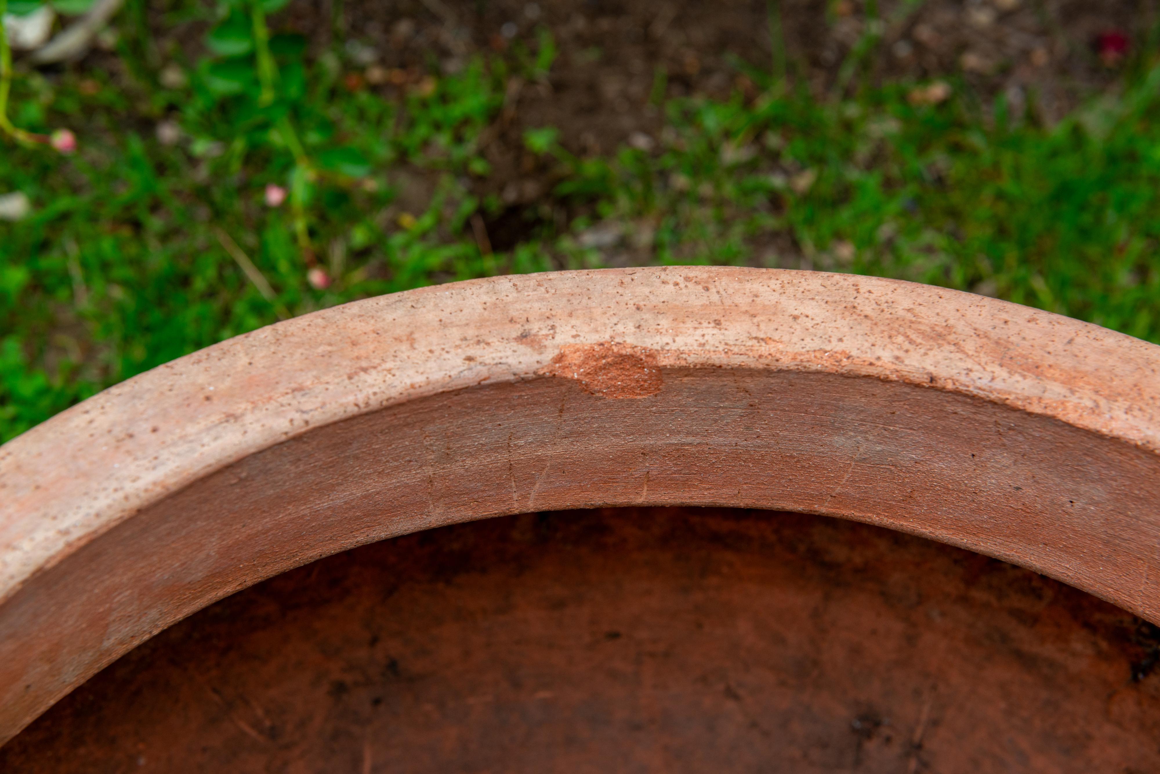 Pair Large Stamped Enzo Zago Terracotta Planters, Italy In Good Condition For Sale In Stamford, CT
