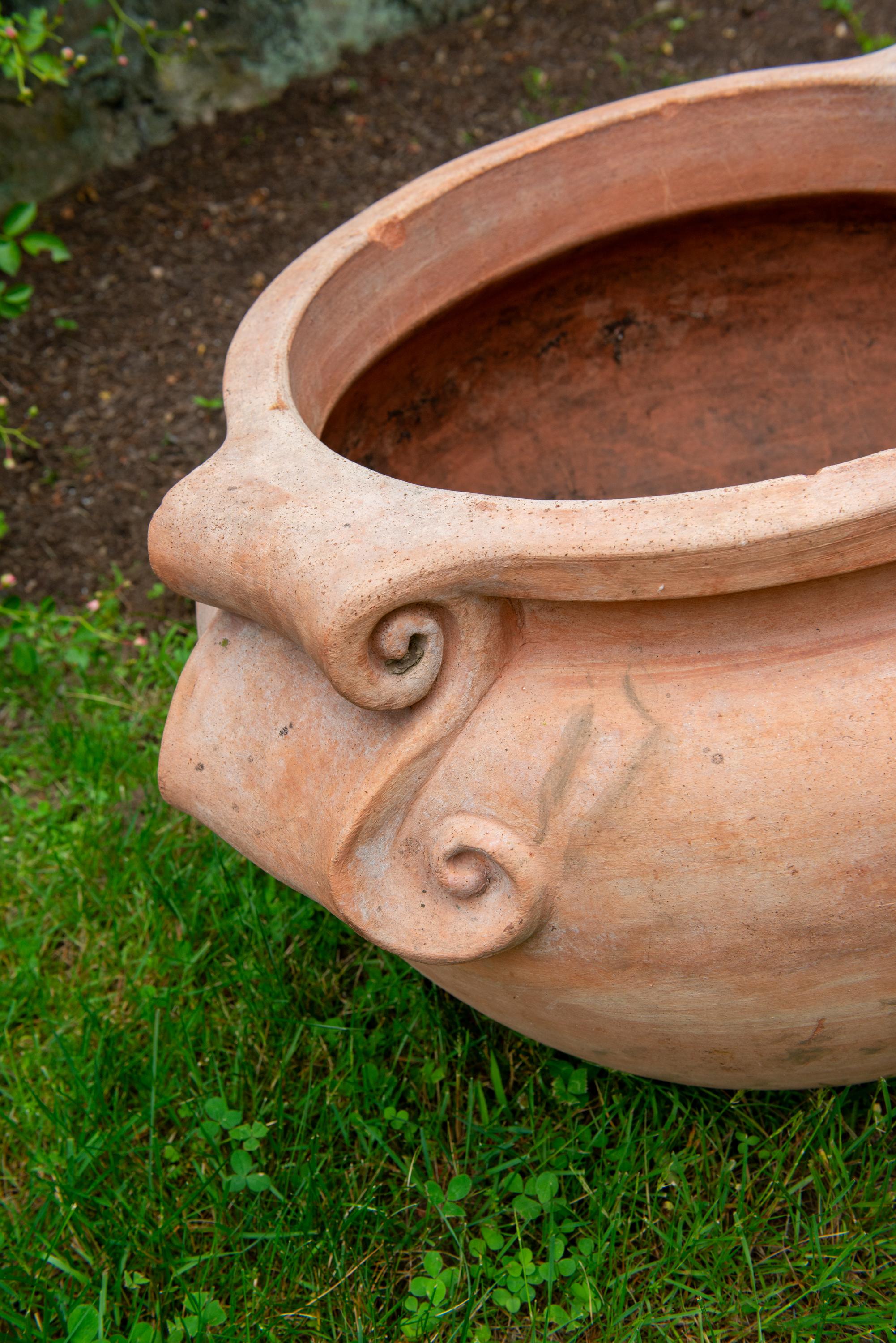 Pair Large Stamped Enzo Zago Terracotta Planters, Italy For Sale 1