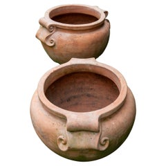 Pair Large Stamped Enzo Zago Terracotta Planters, Italy