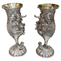 Pair Large Sterling Silver Petrushka Harlequin Wine Goblets by Mihail Chemiakin