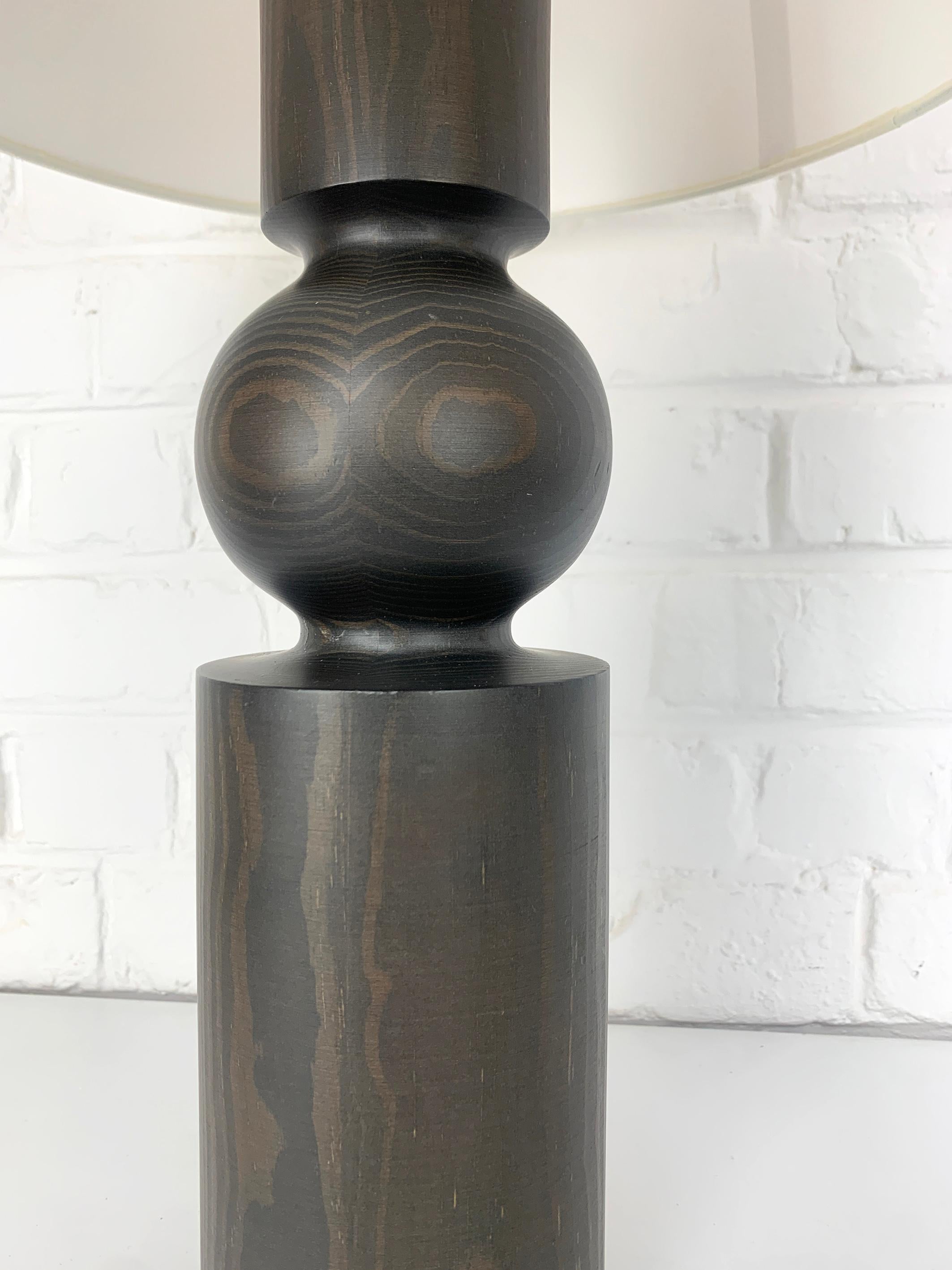 Pair large Table Lamps, Stained solid Pine, Uno Kristiansson, Luxus, Sweden For Sale 3