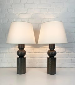 Pair large Table Lamps, Stained solid Pine, Uno Kristiansson, Luxus, Sweden