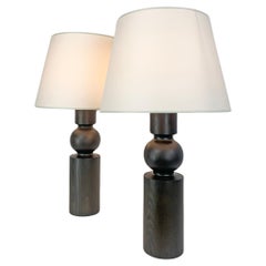 Retro Pair large Table Lamps, Stained solid Pine, Uno Kristiansson, Luxus, Sweden