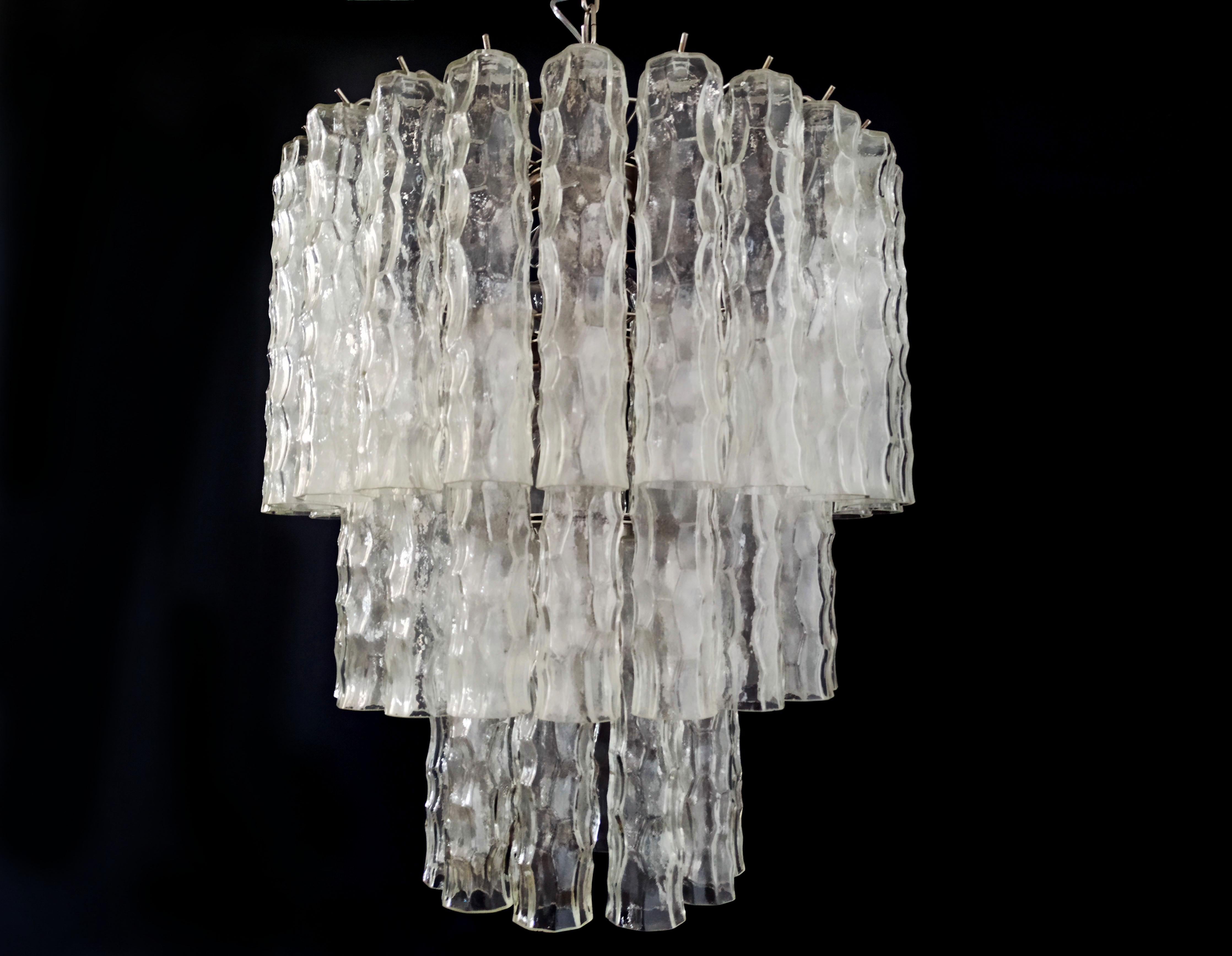 Pair of Large Three-Tier Murano Glass Tube Chandelier For Sale 8