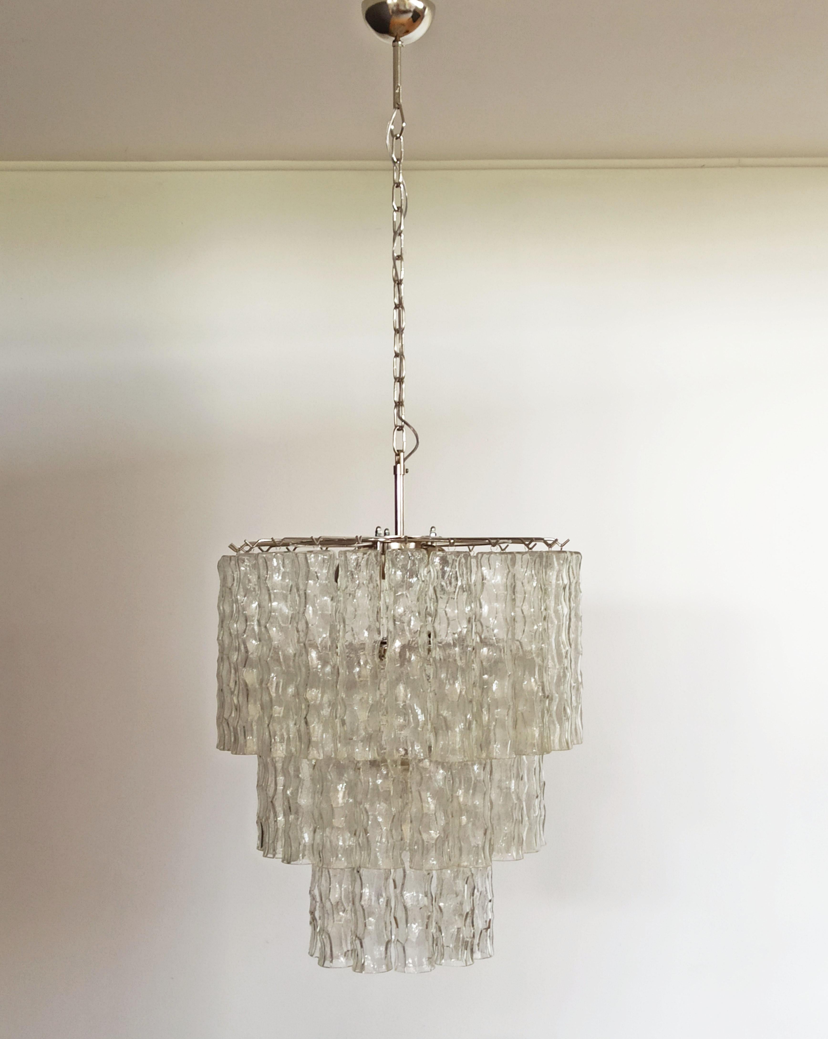 Pair of Large Three-Tier Murano Glass Tube Chandelier For Sale 9